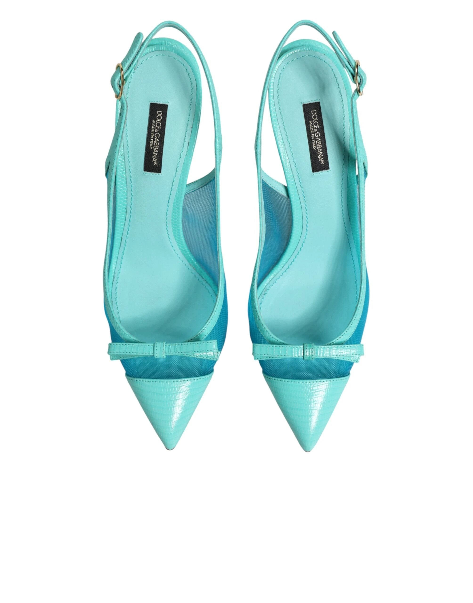 Dolce & Gabbana Blue Leather Mesh Heels Slingback Shoes by Dolce & Gabbana