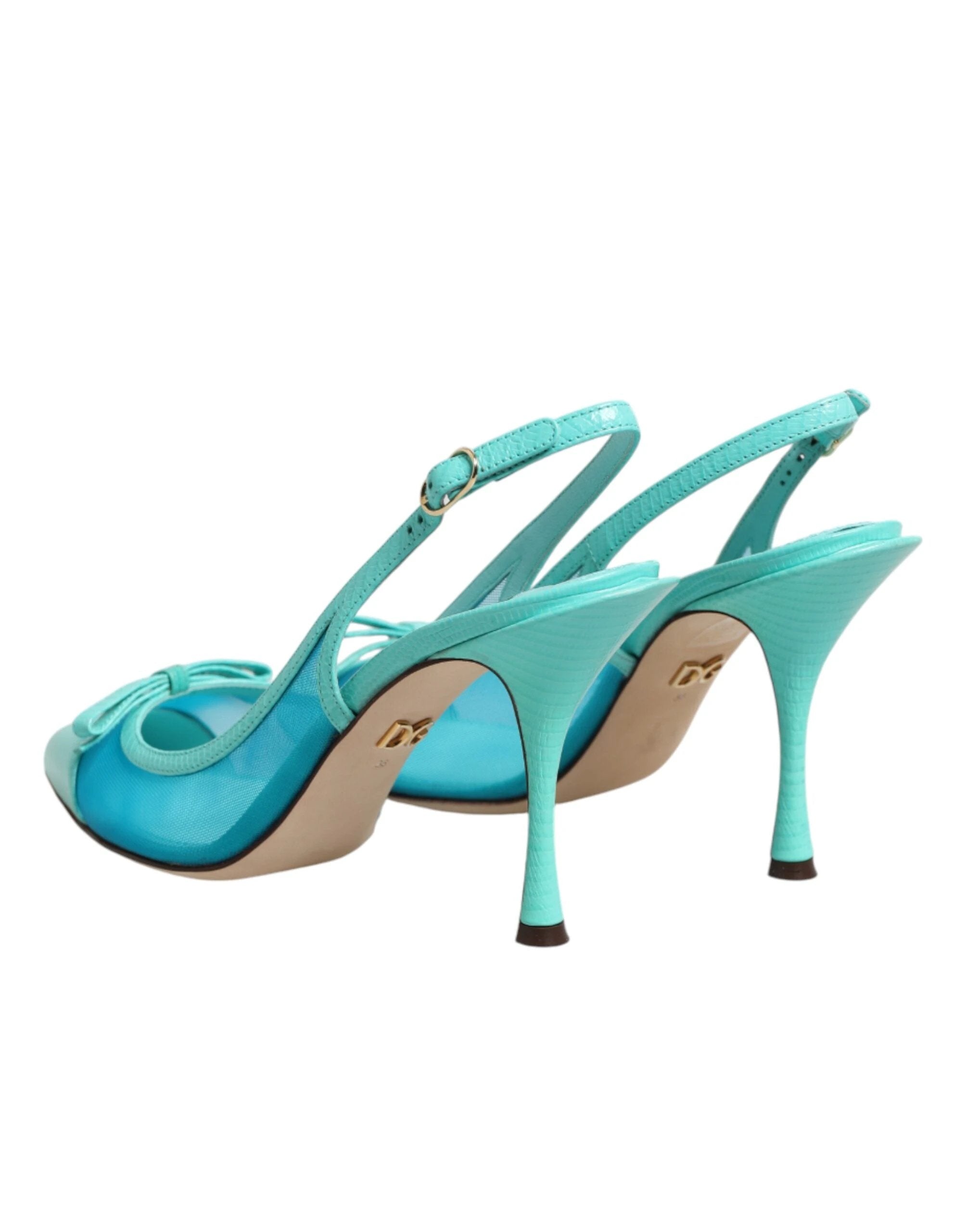 Dolce & Gabbana Blue Leather Mesh Heels Slingback Shoes by Dolce & Gabbana