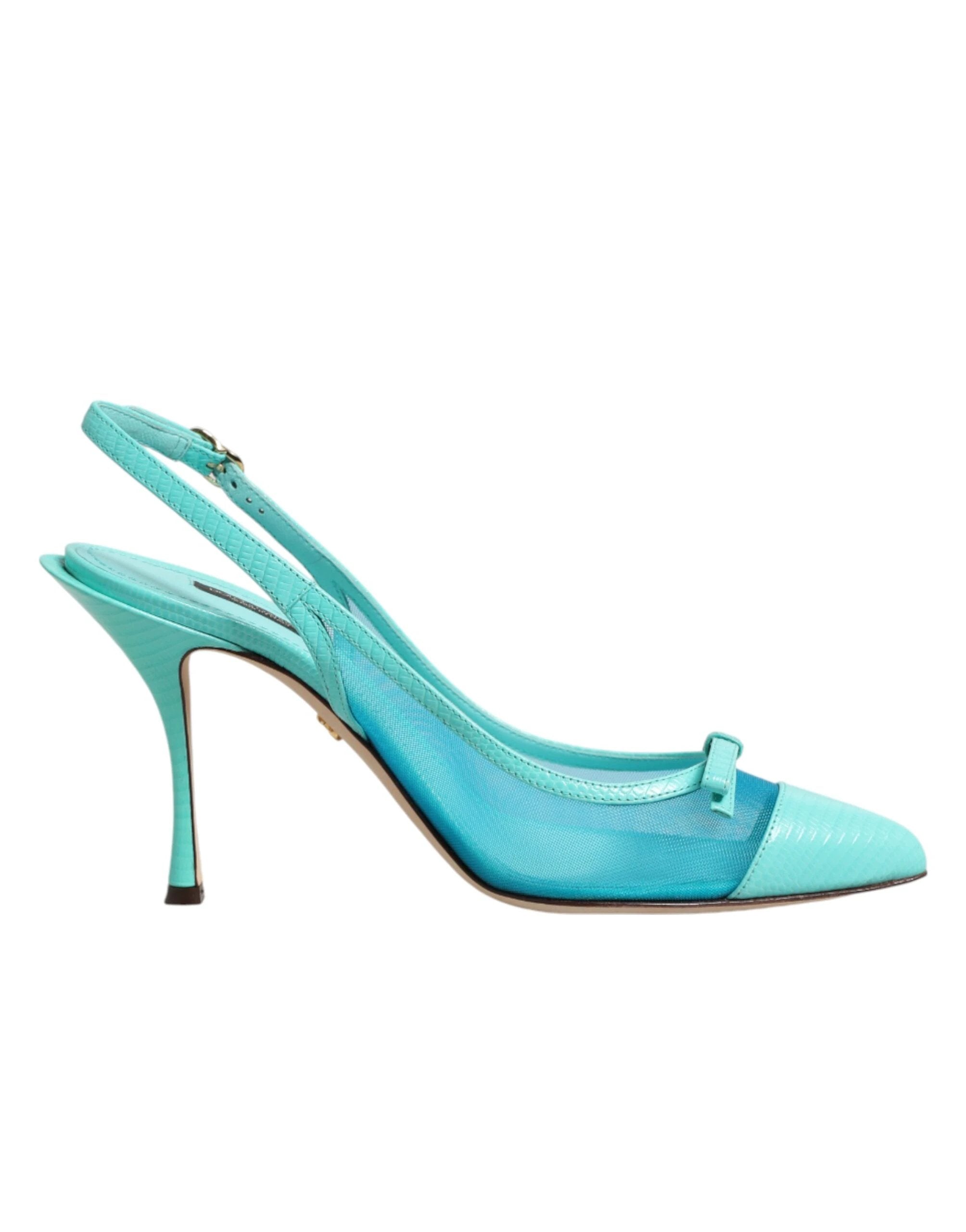 Dolce & Gabbana Blue Leather Mesh Heels Slingback Shoes by Dolce & Gabbana