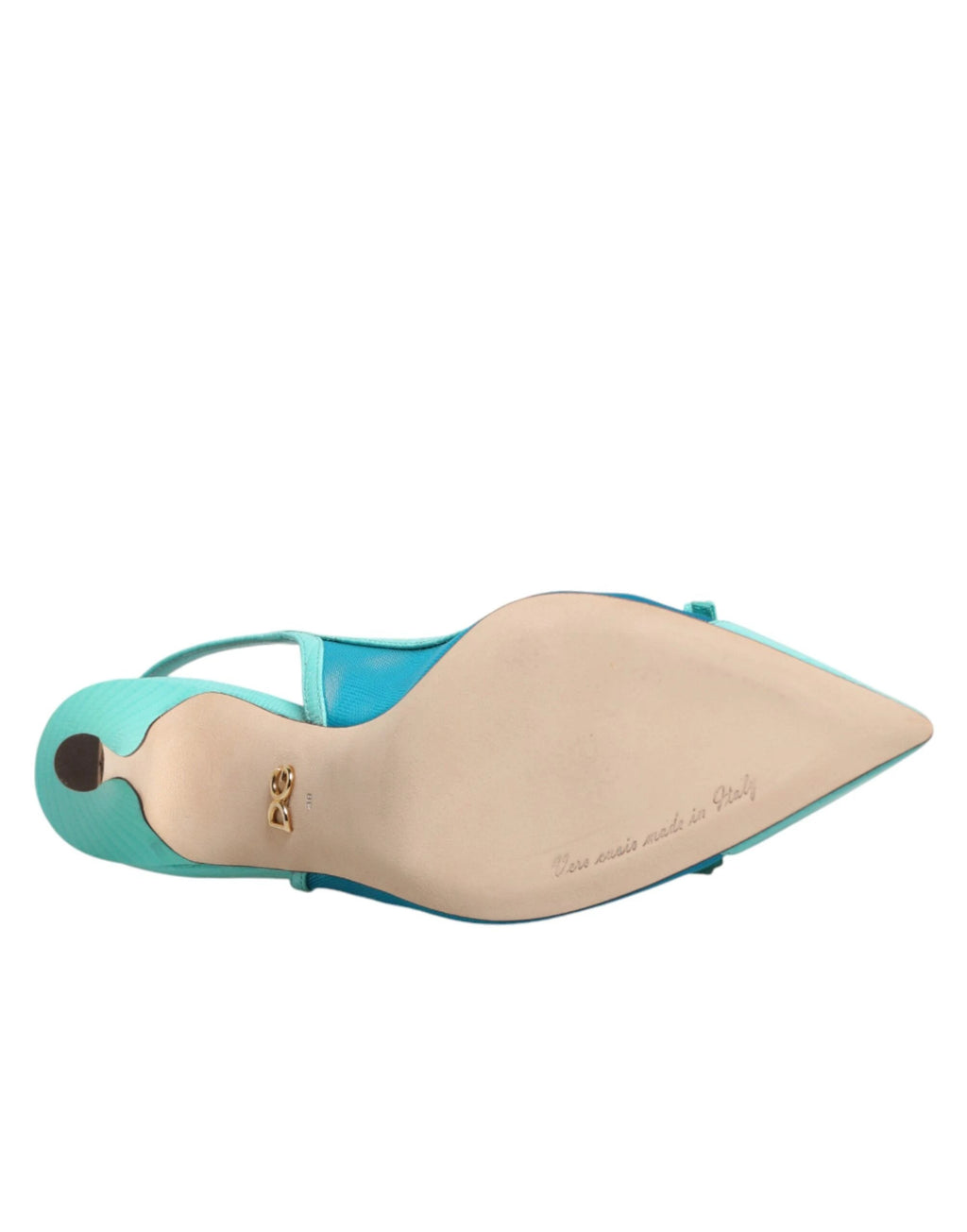 Dolce & Gabbana Blue Leather Mesh Heels Slingback Shoes by Dolce & Gabbana