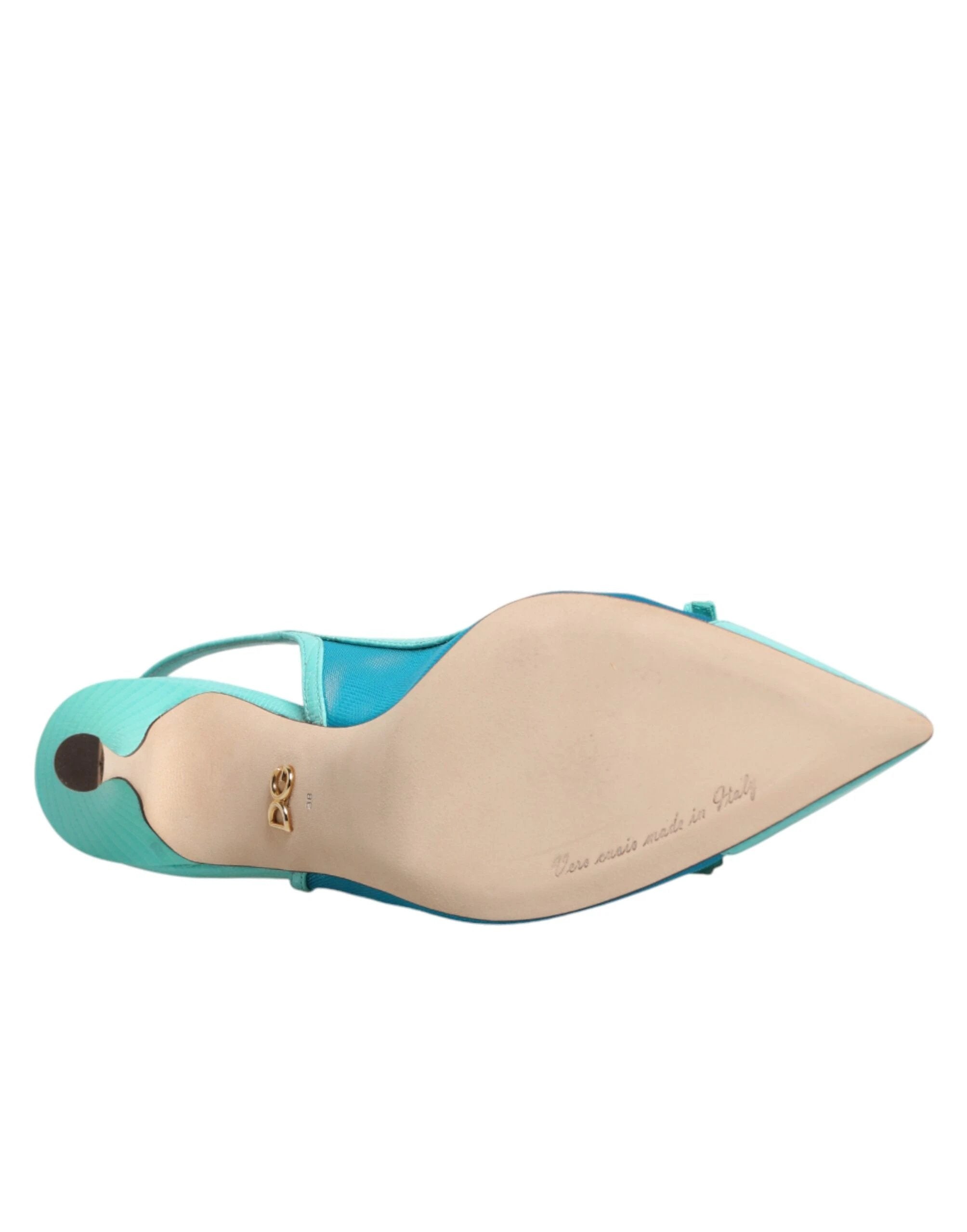 Dolce & Gabbana Blue Leather Mesh Heels Slingback Shoes by Dolce & Gabbana