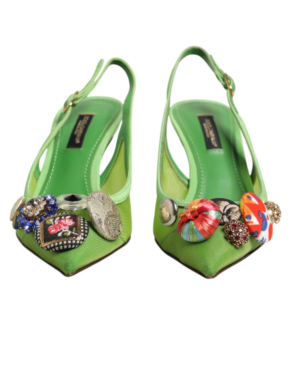Dolce & Gabbana Green Embellished Heels Slingbacks Shoes by Dolce & Gabbana