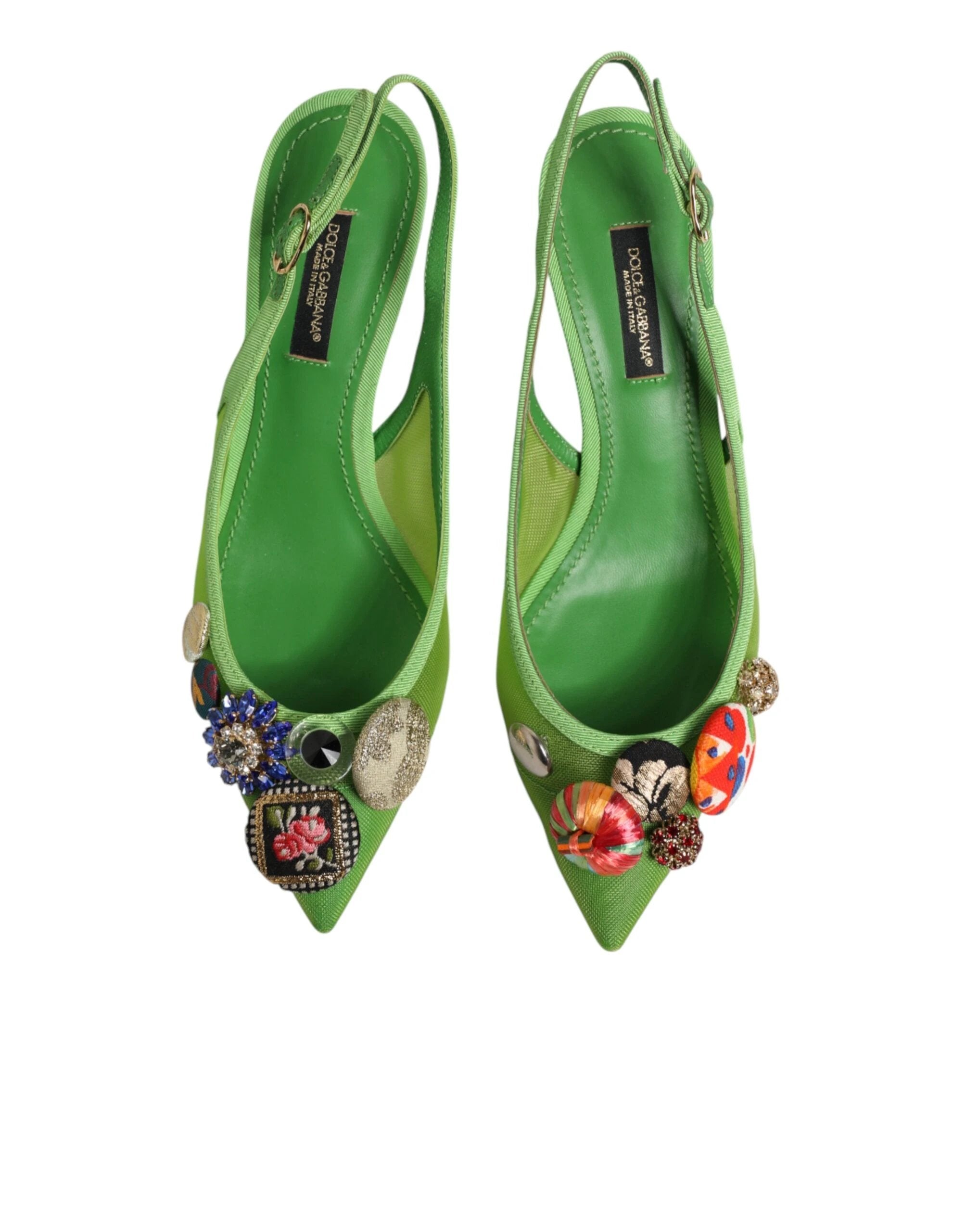 Dolce & Gabbana Green Embellished Heels Slingbacks Shoes by Dolce & Gabbana
