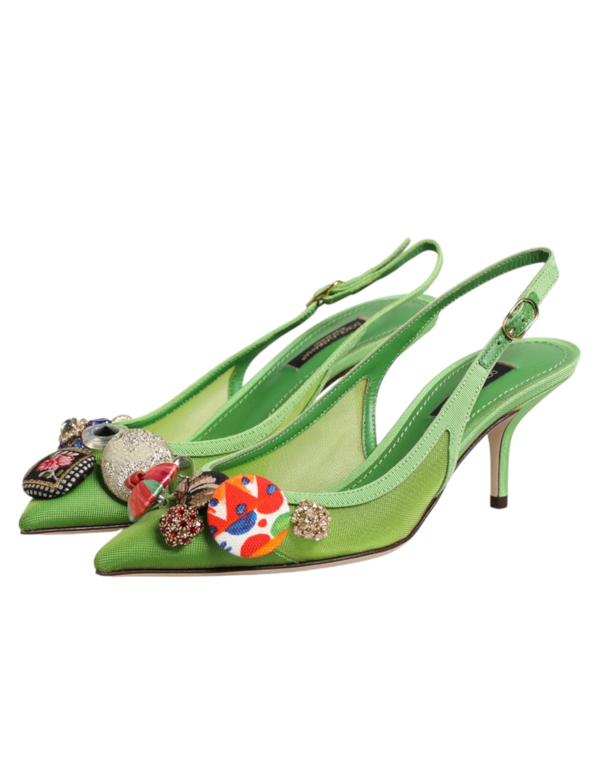 Dolce & Gabbana Green Embellished Heels Slingbacks Shoes by Dolce & Gabbana