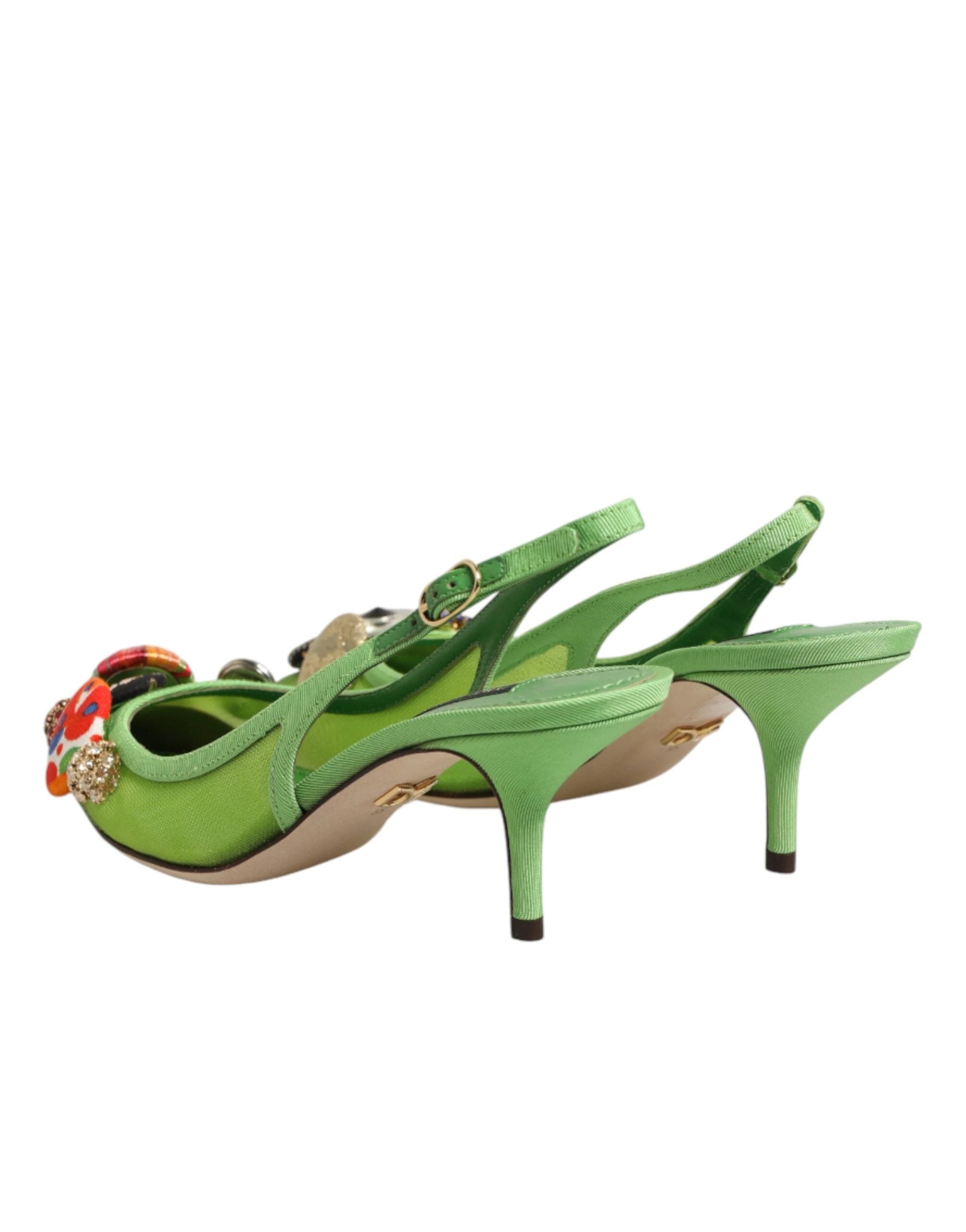 Dolce & Gabbana Green Embellished Heels Slingbacks Shoes by Dolce & Gabbana