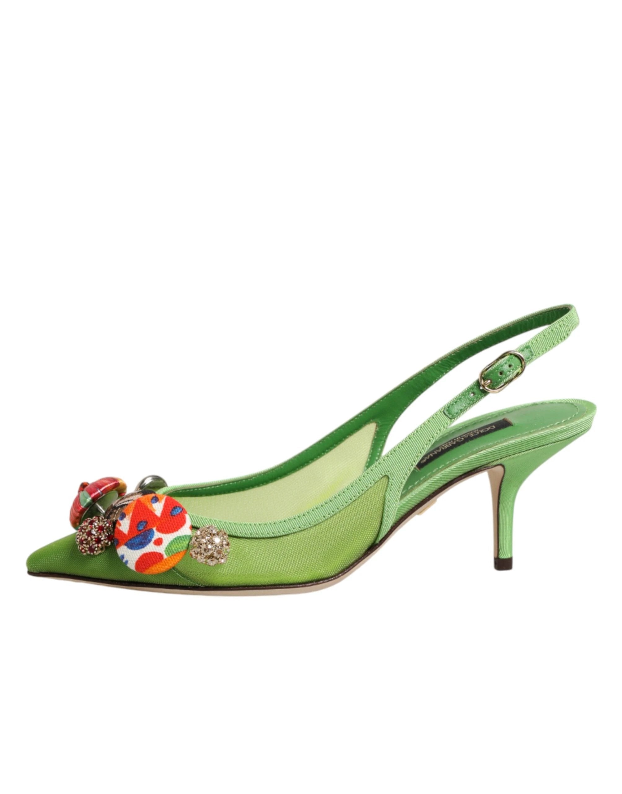 Dolce & Gabbana Green Embellished Heels Slingbacks Shoes by Dolce & Gabbana