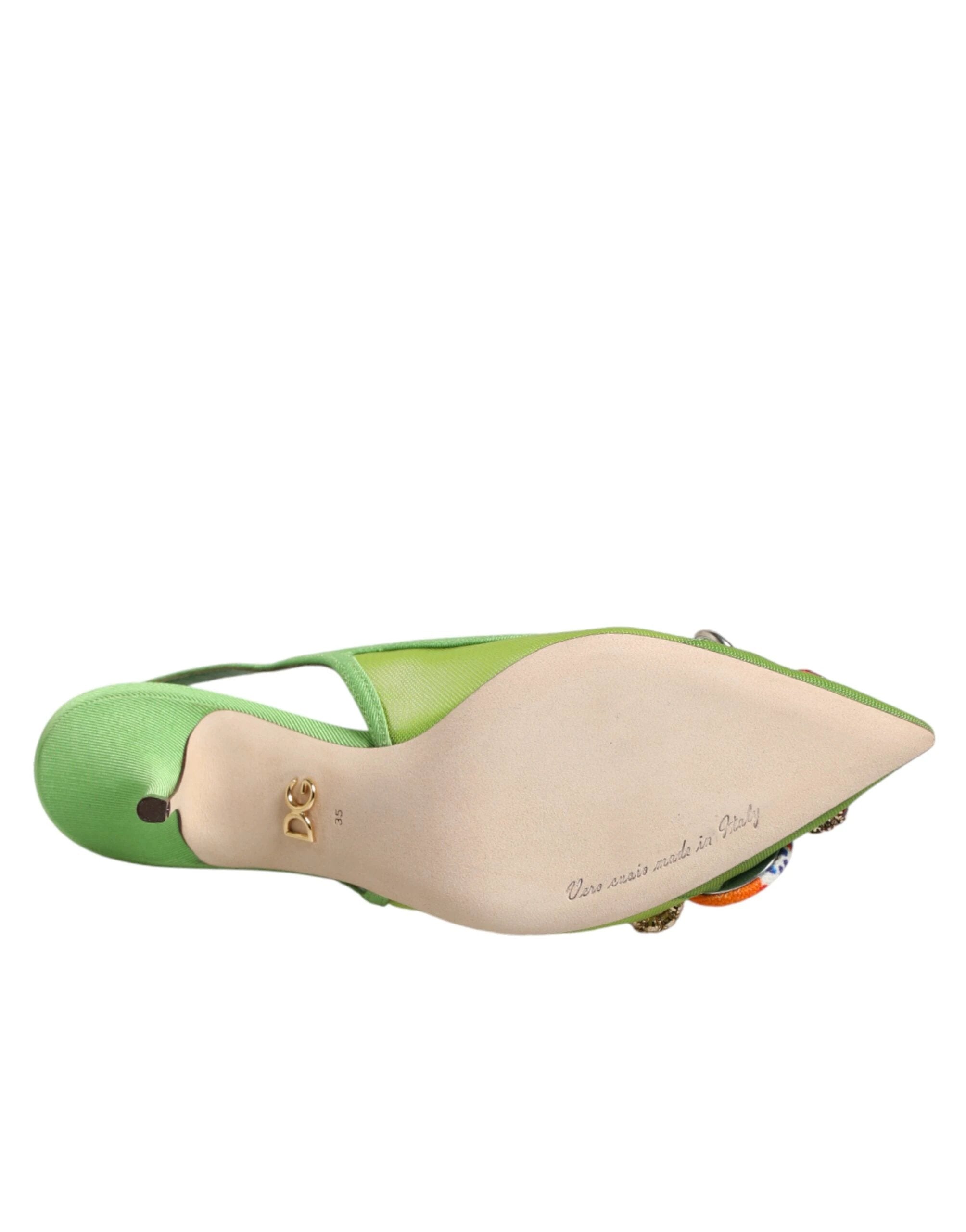 Dolce & Gabbana Green Embellished Heels Slingbacks Shoes by Dolce & Gabbana