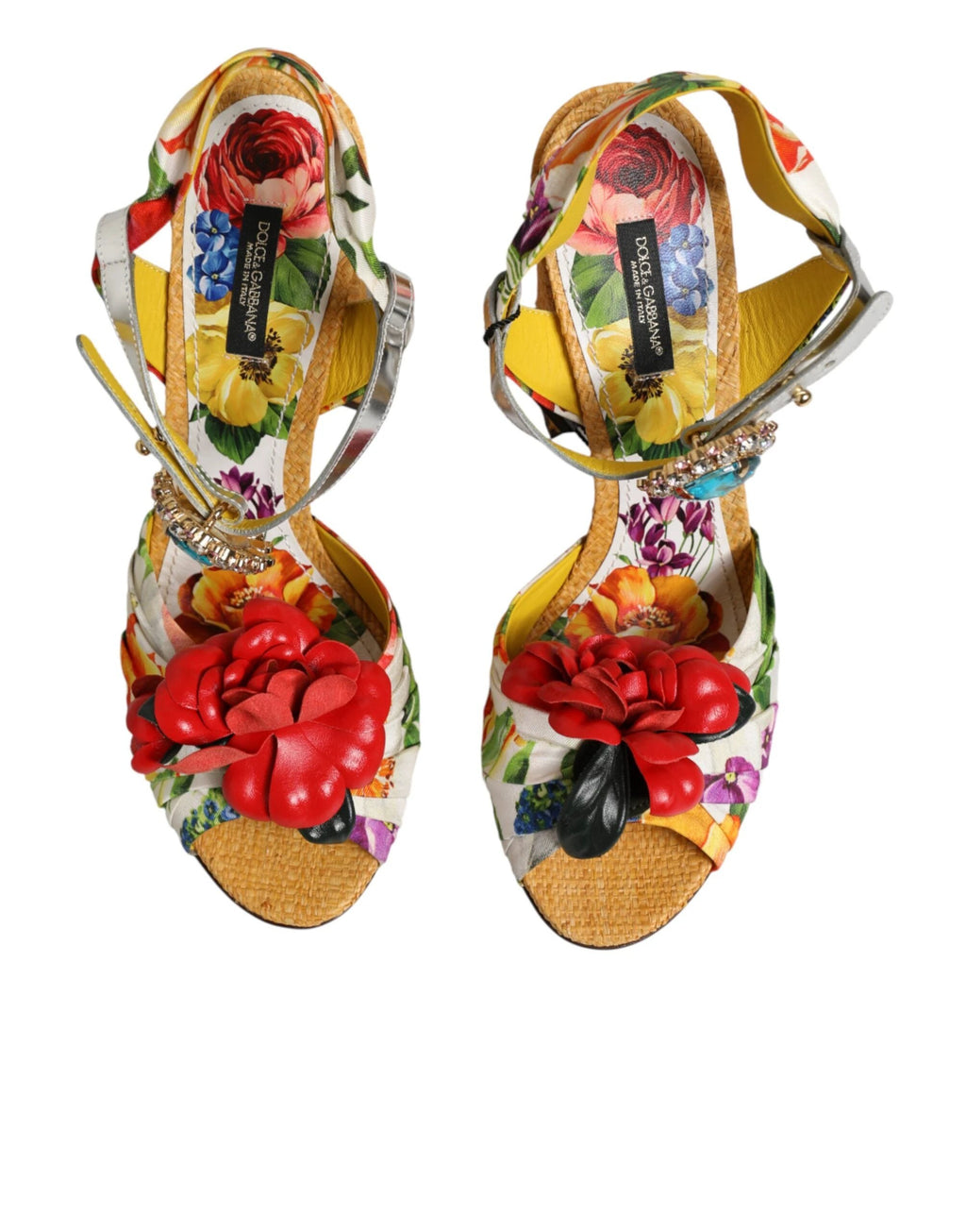Dolce & Gabbana Multicolor Floral Crystal Embellished Sandals Shoes by Dolce & Gabbana