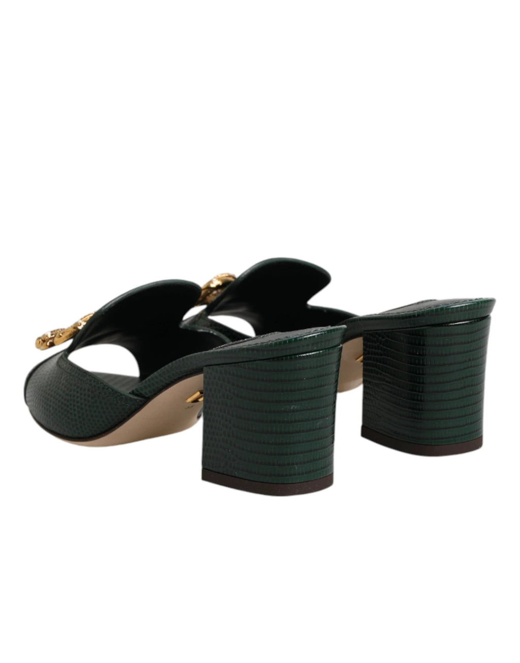 Dolce & Gabbana Green DG Amore Heel Slides Sandals Shoes by Dolce & Gabbana