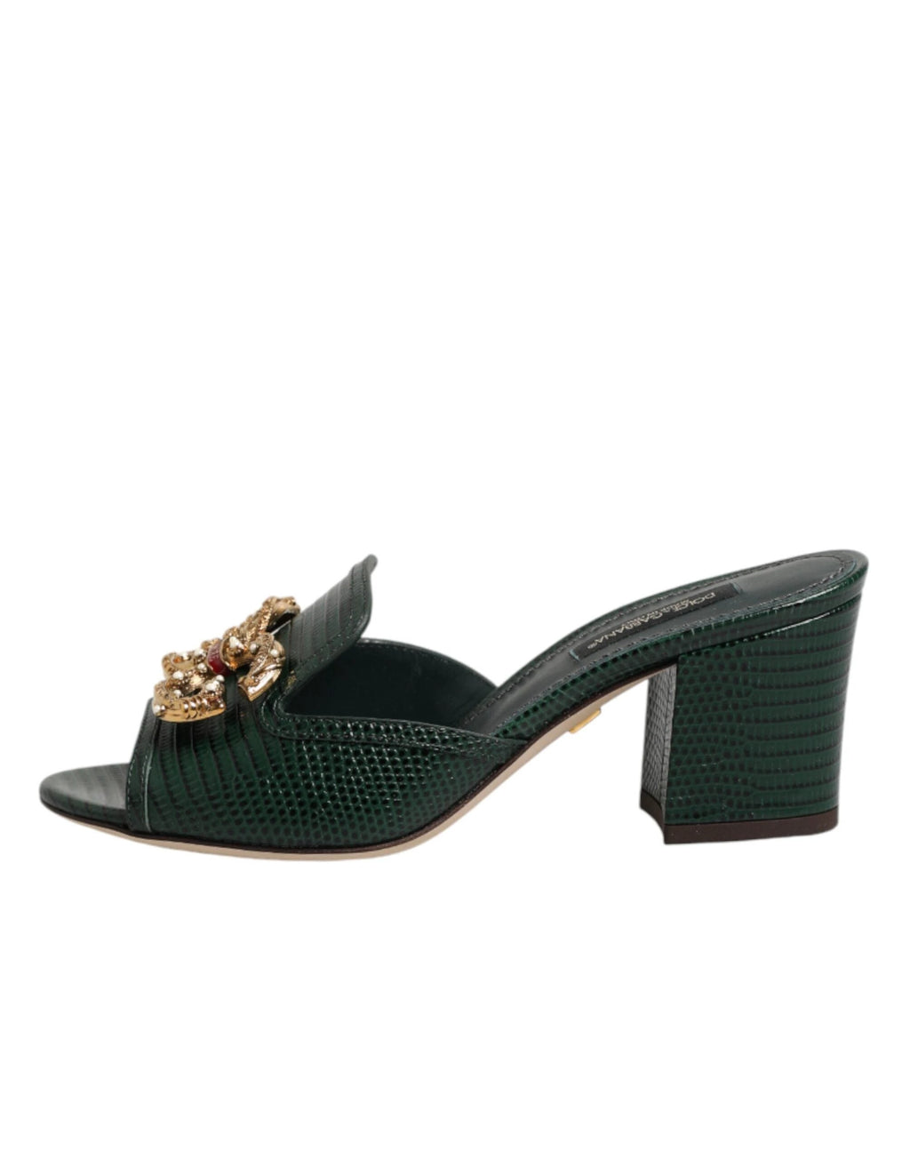 Dolce & Gabbana Green DG Amore Heel Slides Sandals Shoes by Dolce & Gabbana