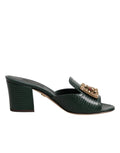 Dolce & Gabbana Green DG Amore Heel Slides Sandals Shoes by Dolce & Gabbana