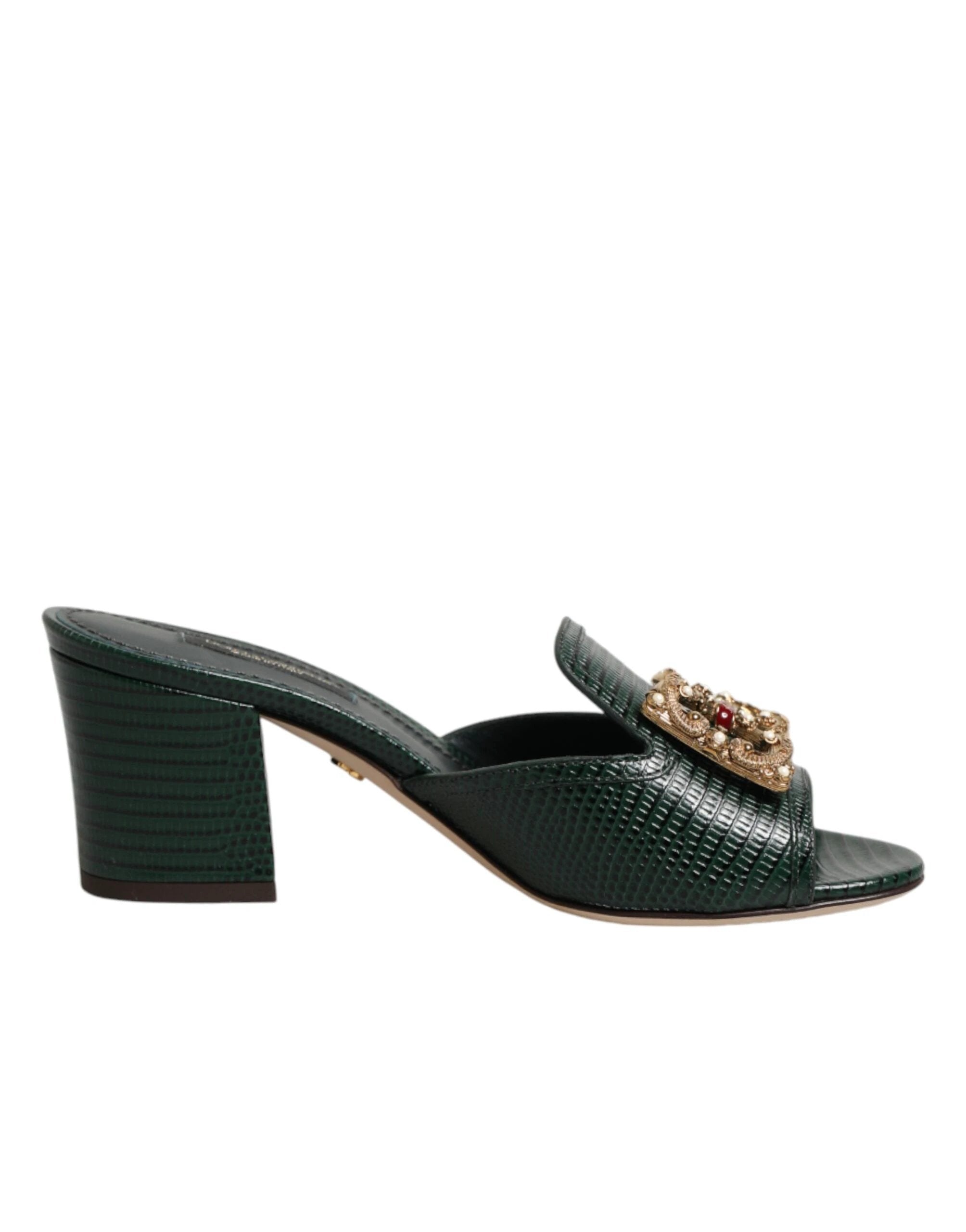 Dolce & Gabbana Green DG Amore Heel Slides Sandals Shoes by Dolce & Gabbana