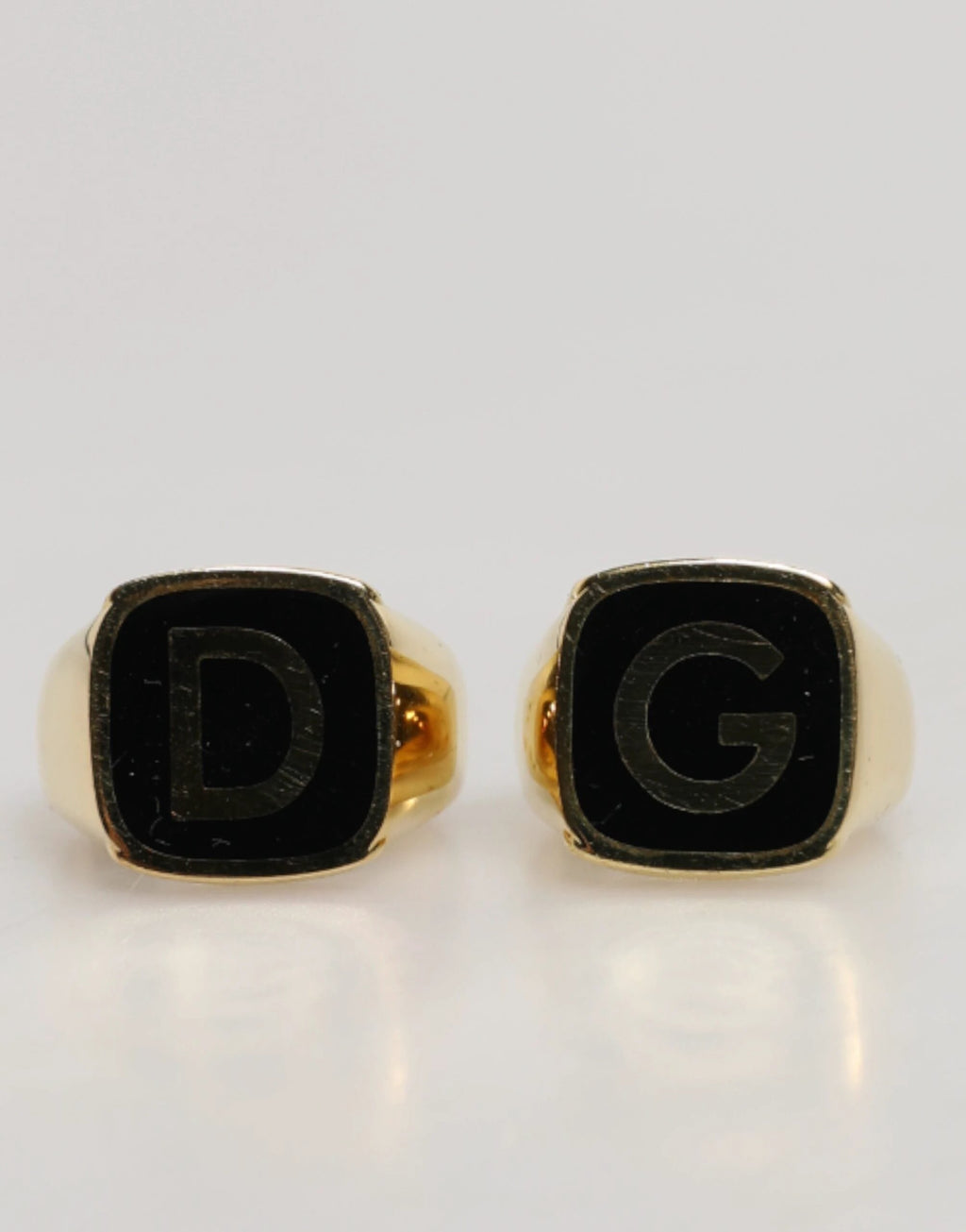 Dolce & Gabbana Gold-Tone Real Brass Black Enamel "DG" Adjustable Rings by Dolce & Gabbana