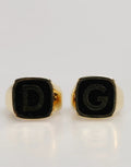 Dolce & Gabbana Gold-Tone Real Brass Black Enamel "DG" Adjustable Rings by Dolce & Gabbana