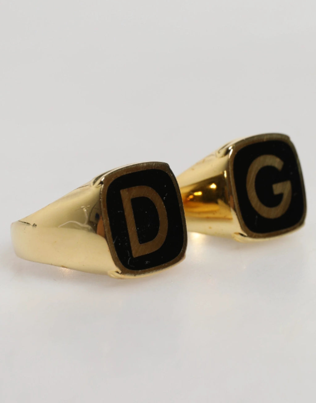 Dolce & Gabbana Gold-Tone Real Brass Black Enamel "DG" Adjustable Rings by Dolce & Gabbana