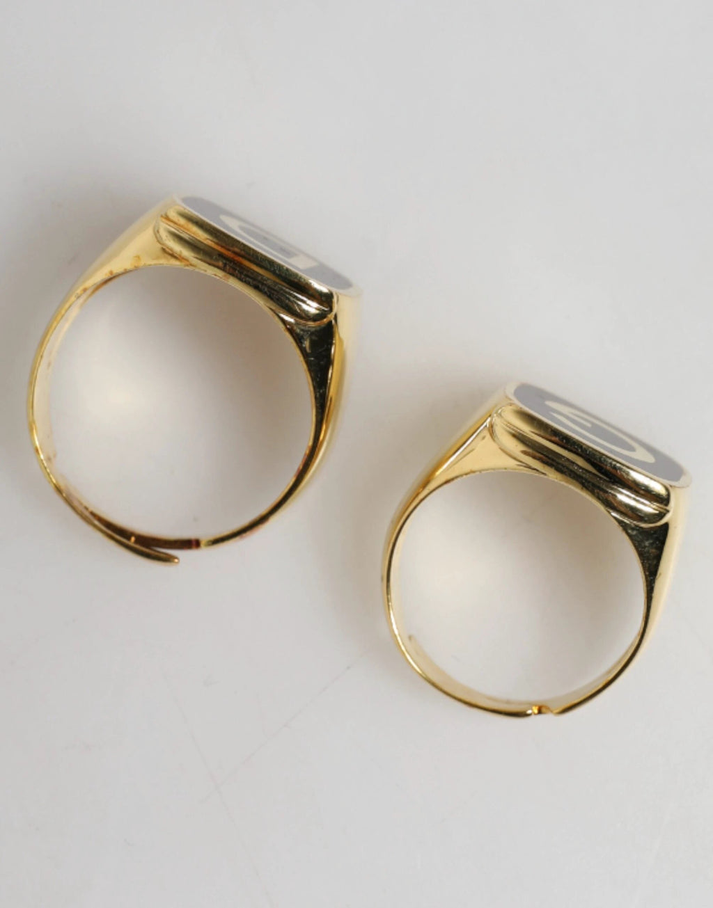 Dolce & Gabbana Gold-Tone Real Brass Black Enamel "DG" Adjustable Rings by Dolce & Gabbana