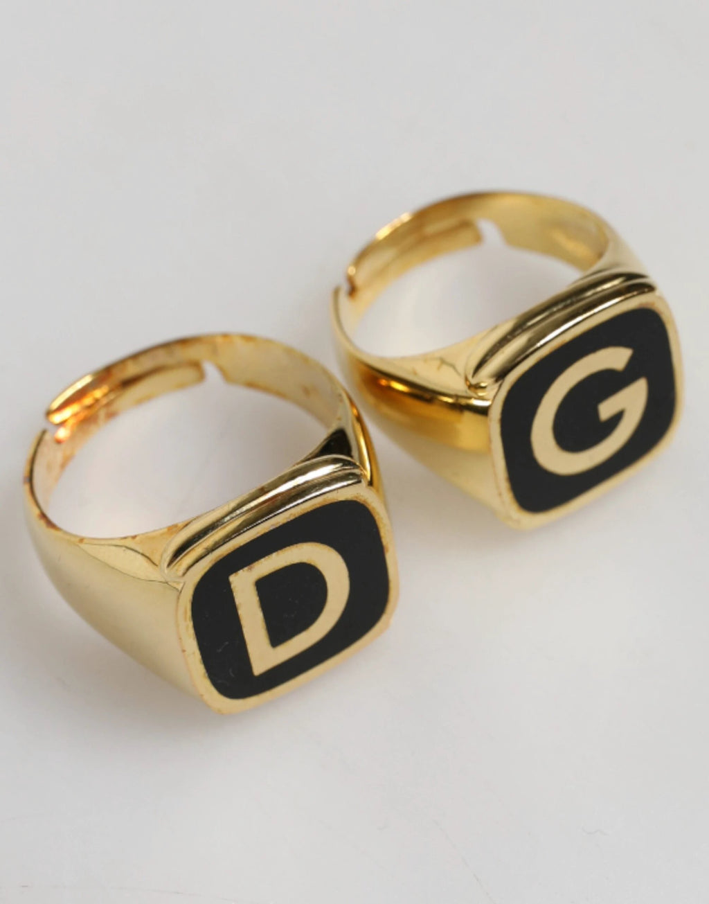 Dolce & Gabbana Gold-Tone Real Brass Black Enamel "DG" Adjustable Rings by Dolce & Gabbana