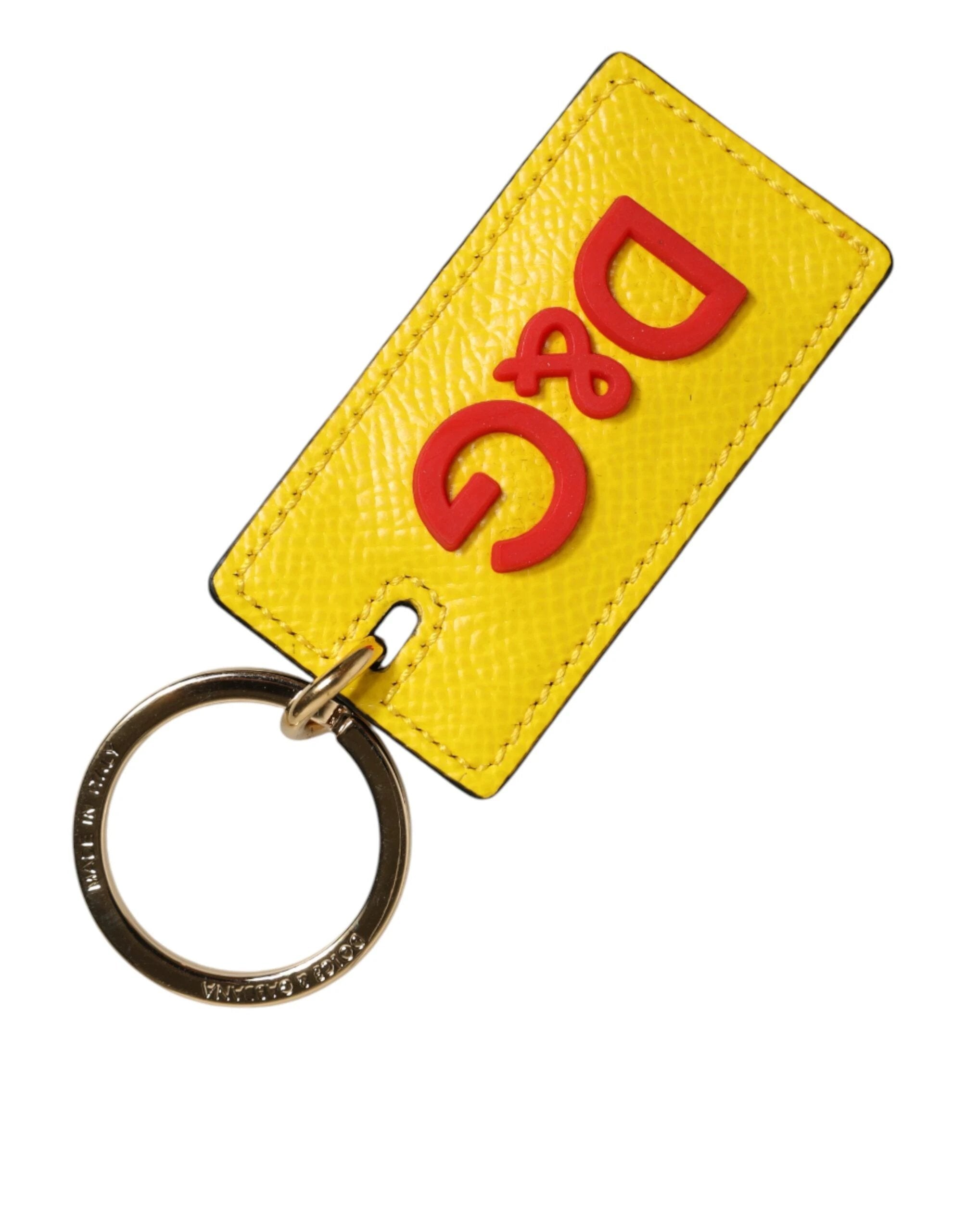 Dolce & Gabbana Yellow Calf Leather Logo Metal Ring Men Keychain Keyring by Dolce & Gabbana
