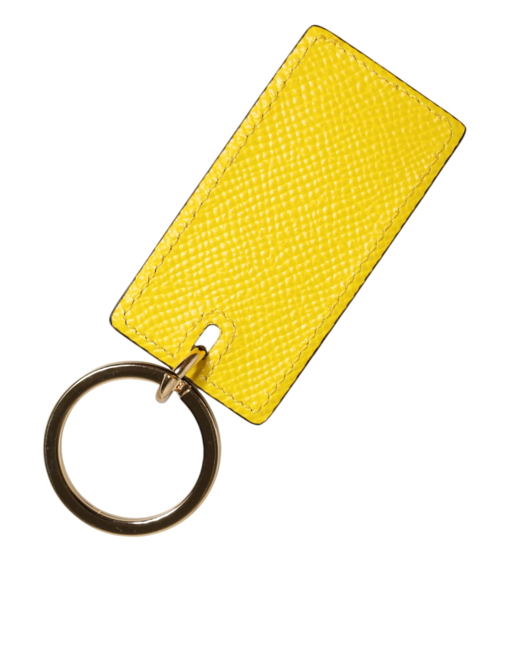 Dolce & Gabbana Yellow Calf Leather Logo Metal Ring Men Keychain Keyring by Dolce & Gabbana