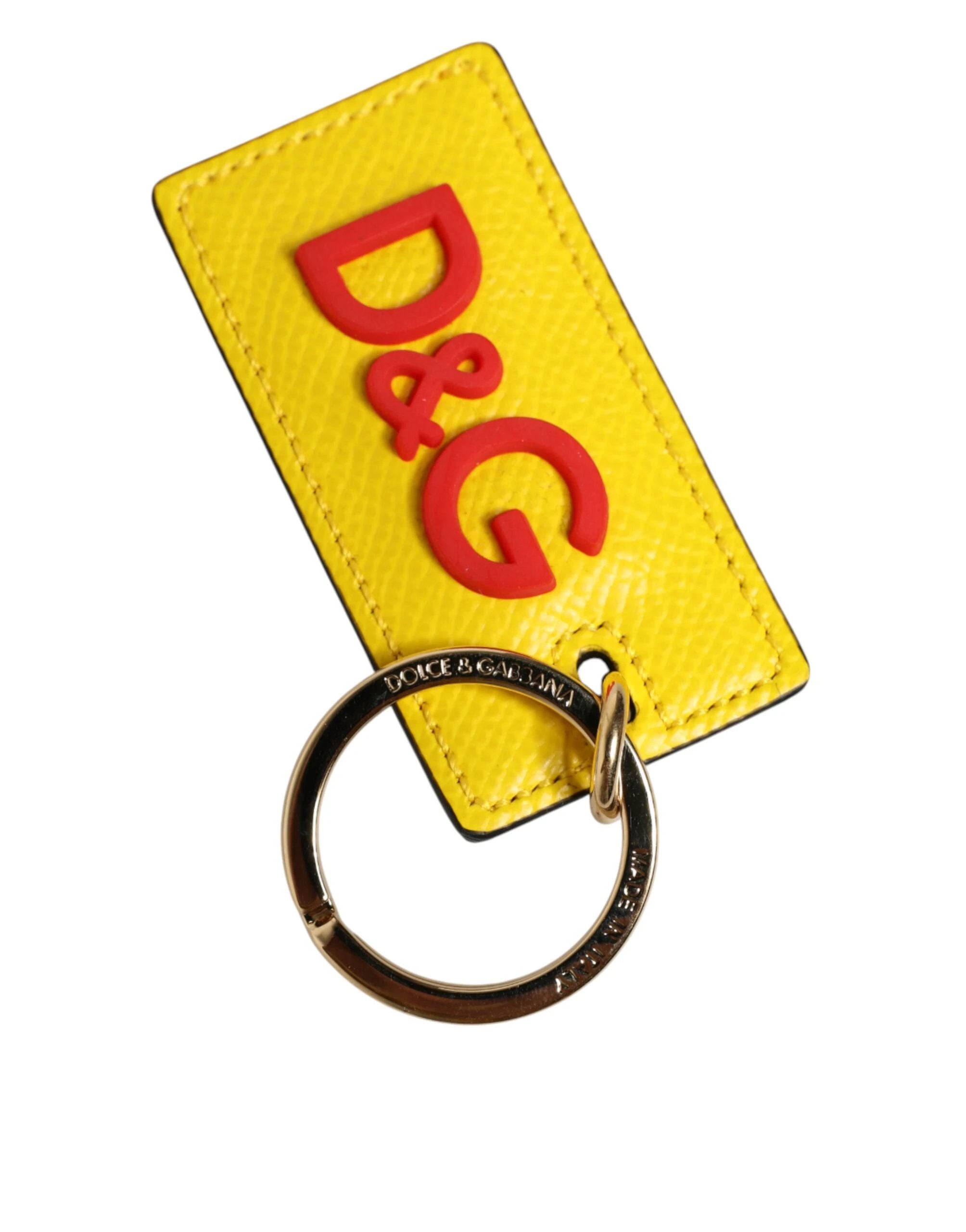 Dolce & Gabbana Yellow Calf Leather Logo Metal Ring Men Keychain Keyring by Dolce & Gabbana