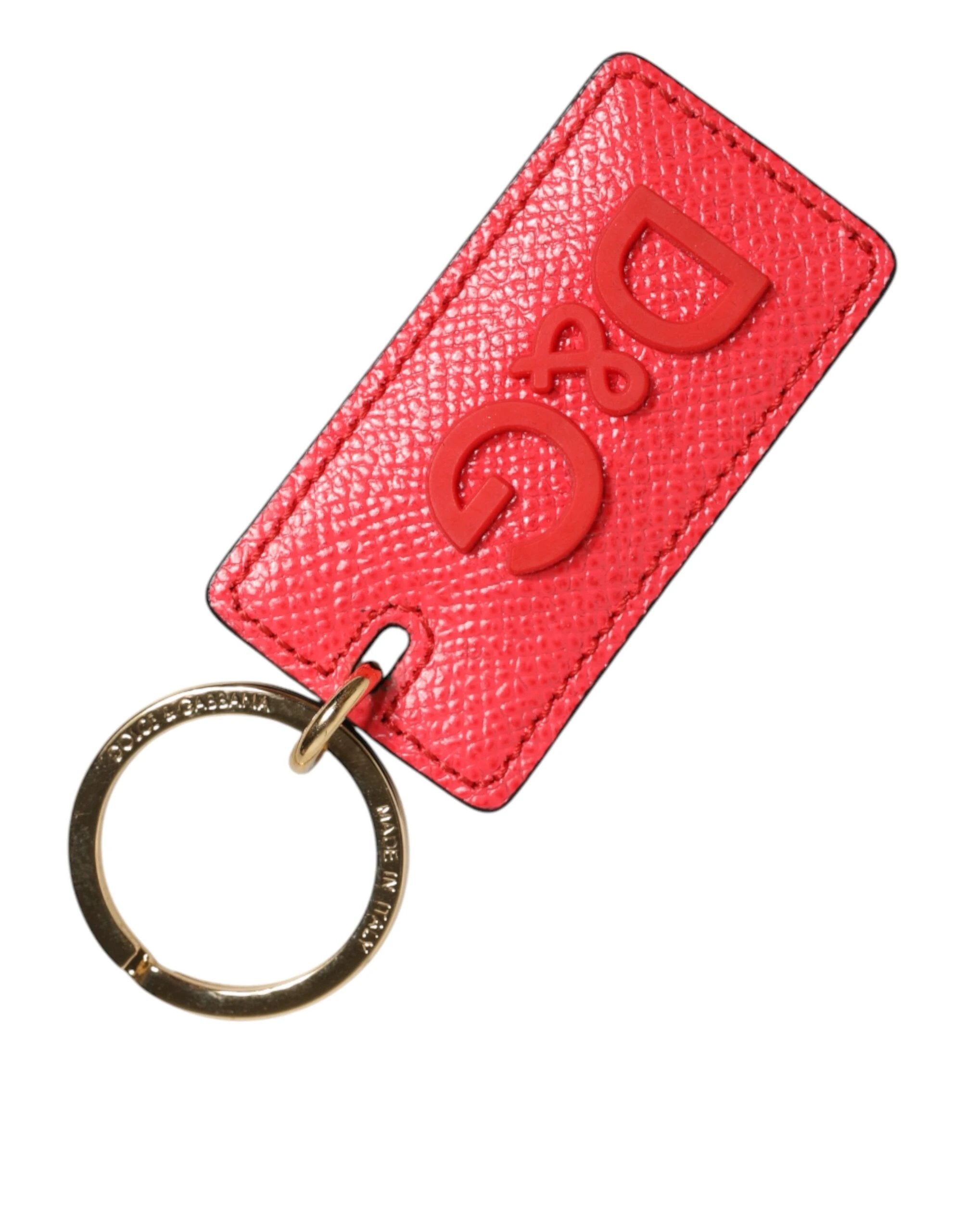 Dolce & Gabbana Red Calf Leather Logo Metal Ring Men Keychain Keyring by Dolce & Gabbana