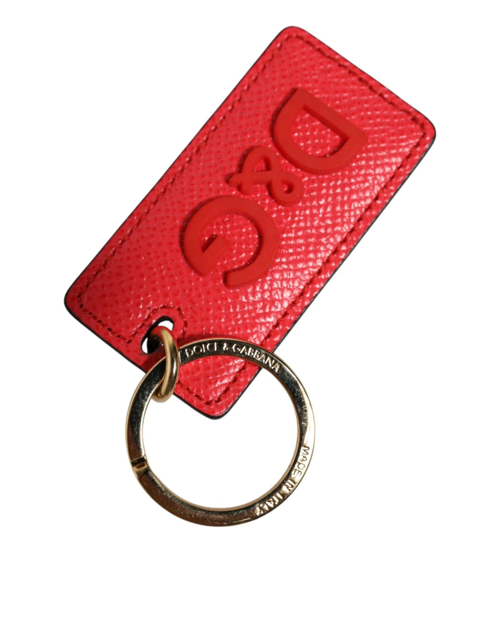 Dolce & Gabbana Red Calf Leather Logo Metal Ring Men Keychain Keyring by Dolce & Gabbana