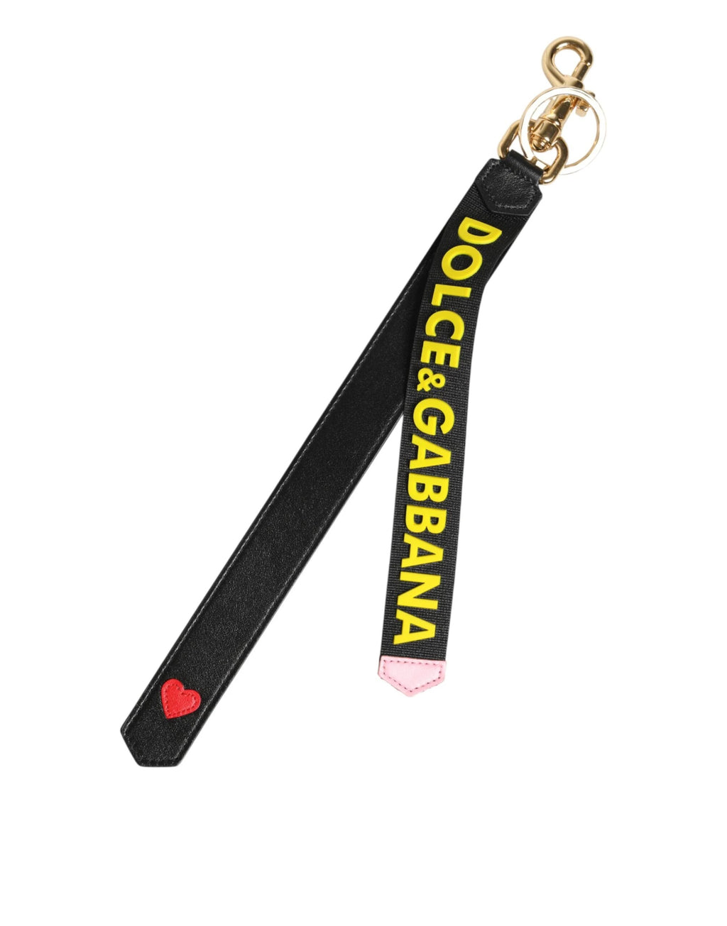 Dolce & Gabbana Black Yellow Logo Letaher Brass Holder Keychain Keyring by Dolce & Gabbana