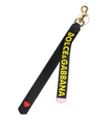 Dolce & Gabbana Black Yellow Logo Letaher Brass Holder Keychain Keyring by Dolce & Gabbana