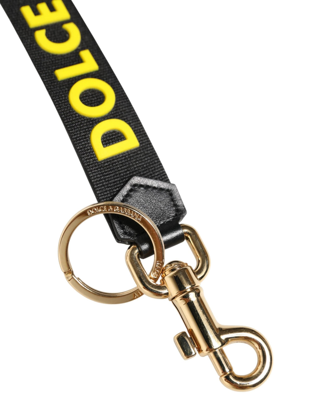 Dolce & Gabbana Black Yellow Logo Letaher Brass Holder Keychain Keyring by Dolce & Gabbana
