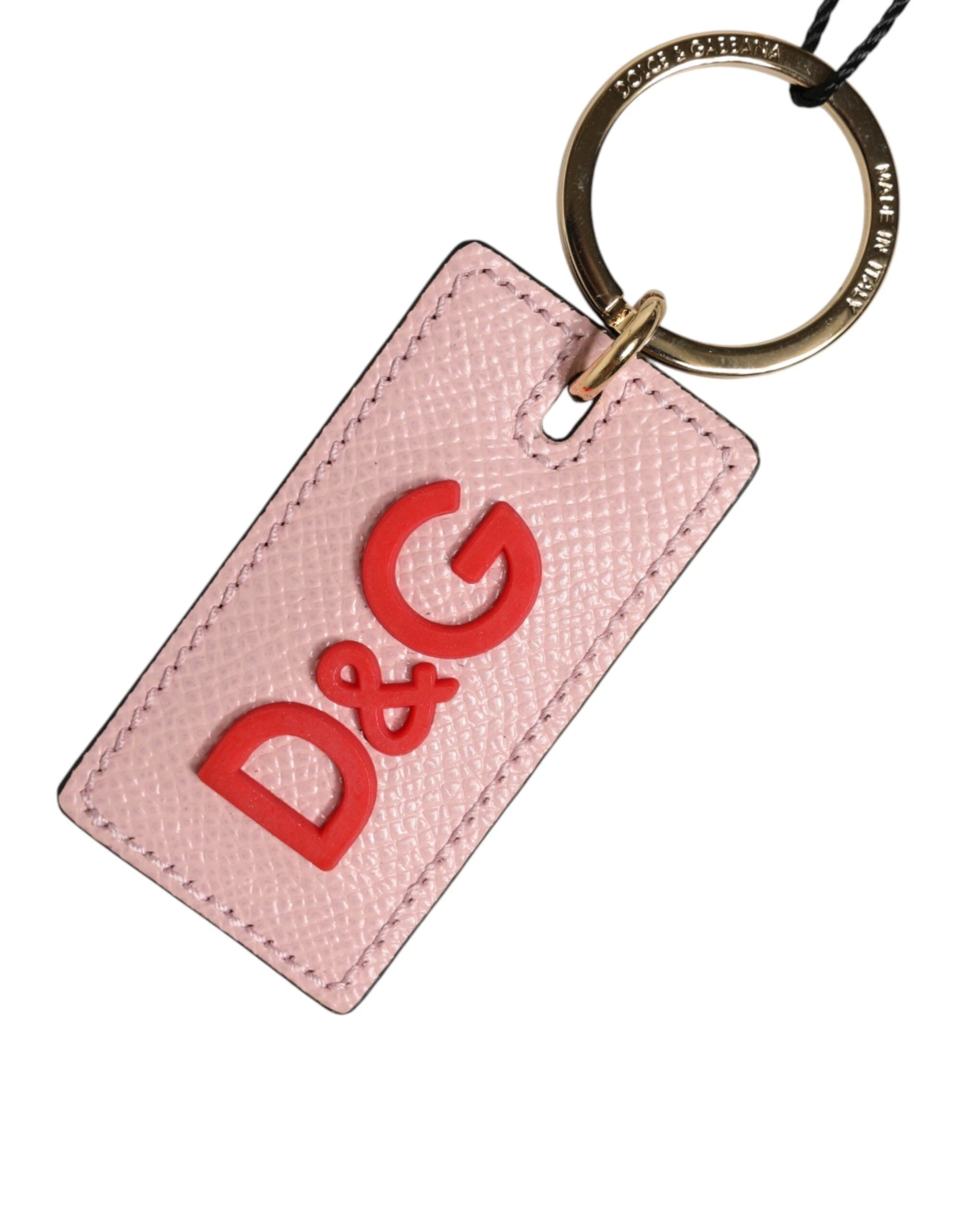 Dolce & Gabbana Pink Calf Leather DG Logo Metal Ring Keychain Keyring by Dolce & Gabbana