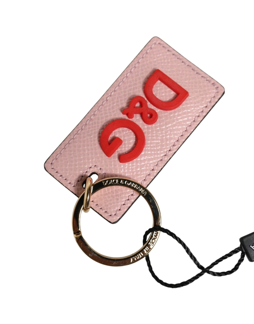 Dolce & Gabbana Pink Calf Leather DG Logo Metal Ring Keychain Keyring by Dolce & Gabbana