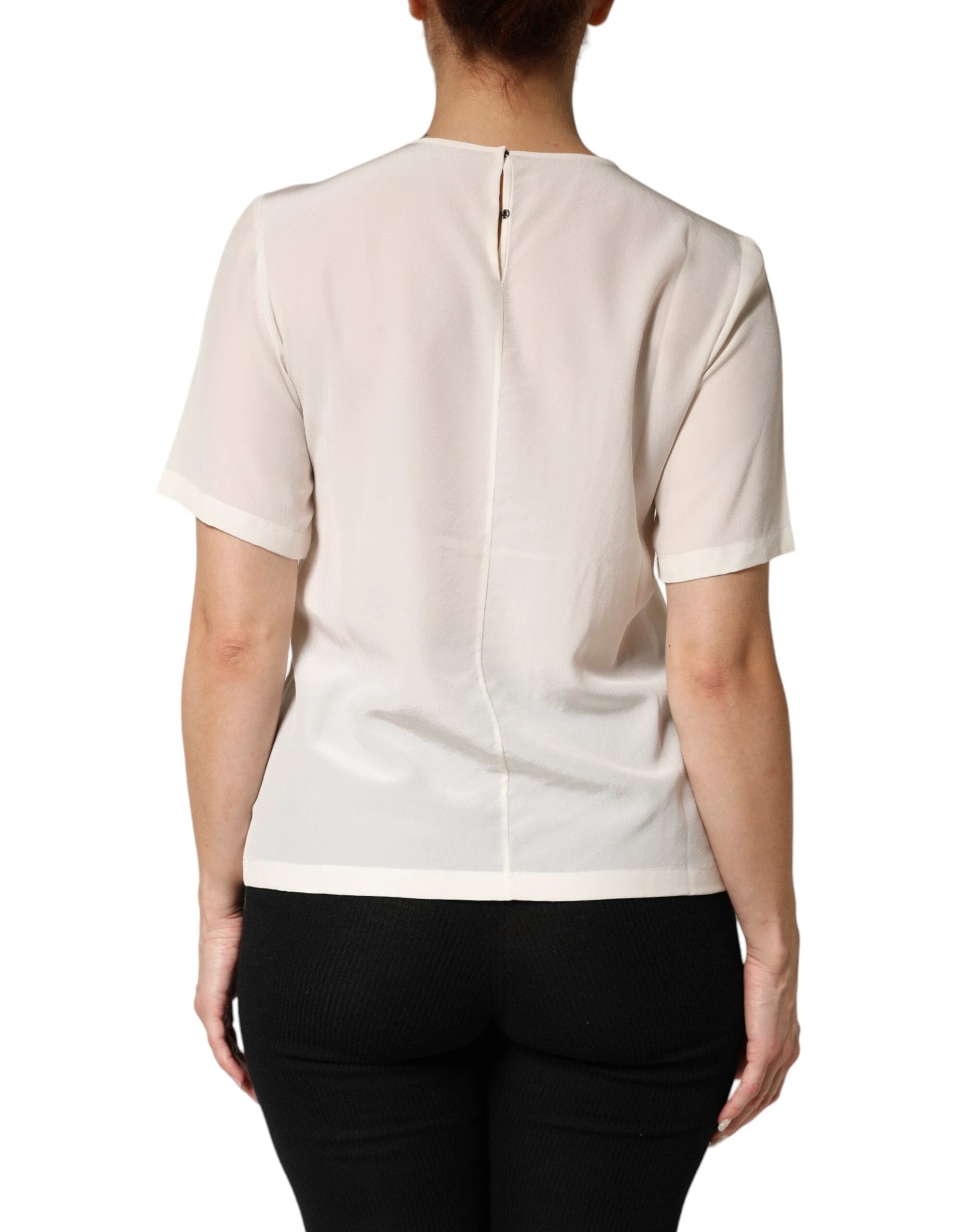 Dolce & Gabbana Cream Silk Silhouette Detail Short Sleeve Top by Dolce & Gabbana