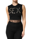 Dolce & Gabbana Black Jersey Lace Ruching Rhinestone Tank Top by Dolce & Gabbana