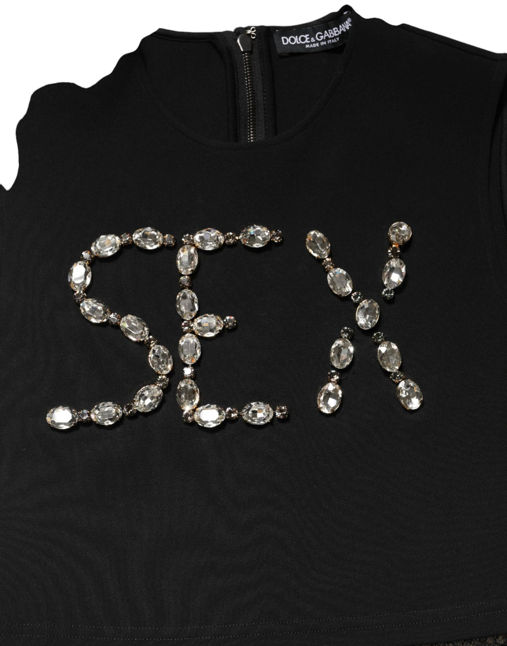 Dolce & Gabbana Black Jersey Lace Ruching Rhinestone Tank Top by Dolce & Gabbana