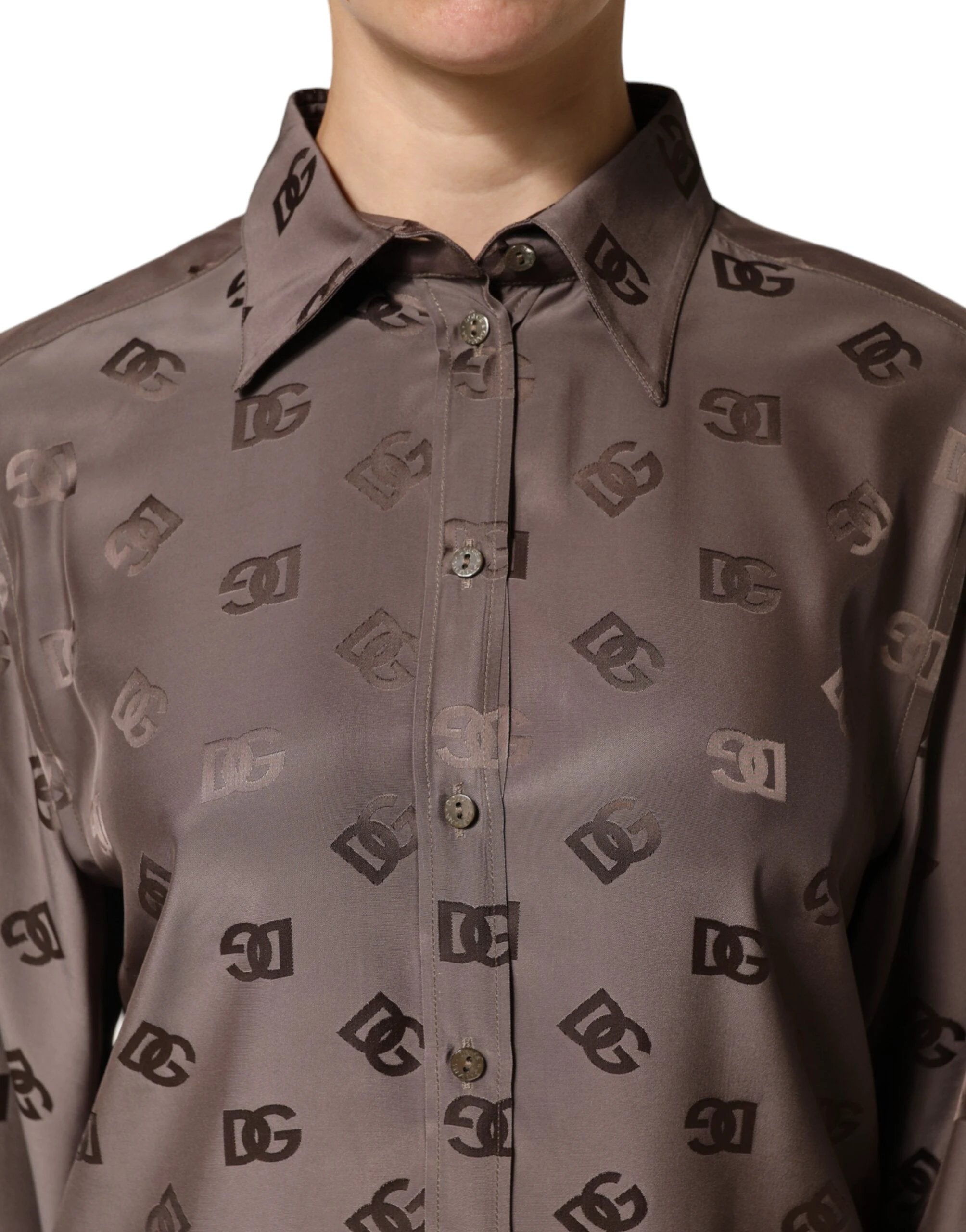 Dolce & Gabbana Brown Collared Long Sleeves Logo Shirt Top by Dolce & Gabbana