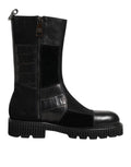 Dolce & Gabbana Black Patchwork Leather Mid Calf Boot Shoes by Dolce & Gabbana