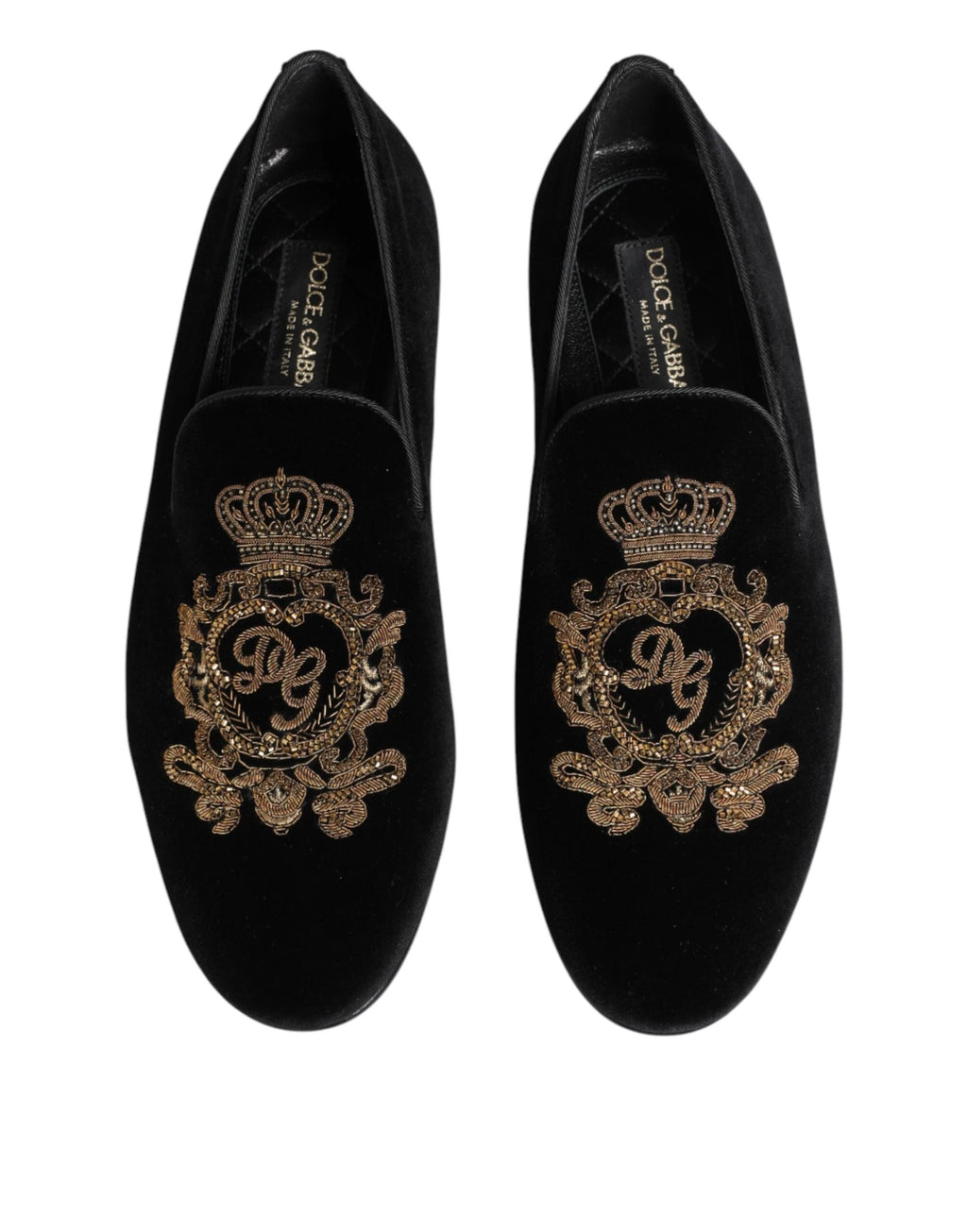 Dolce & Gabbana Black Velvet Gold Crown Mens Loafers Shoes by Dolce & Gabbana
