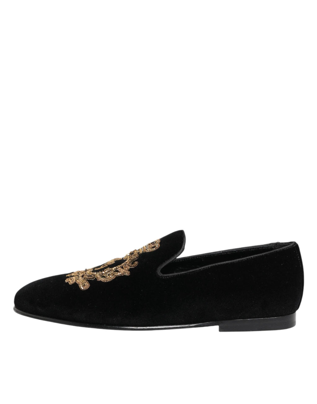 Dolce & Gabbana Black Velvet Gold Crown Mens Loafers Shoes by Dolce & Gabbana