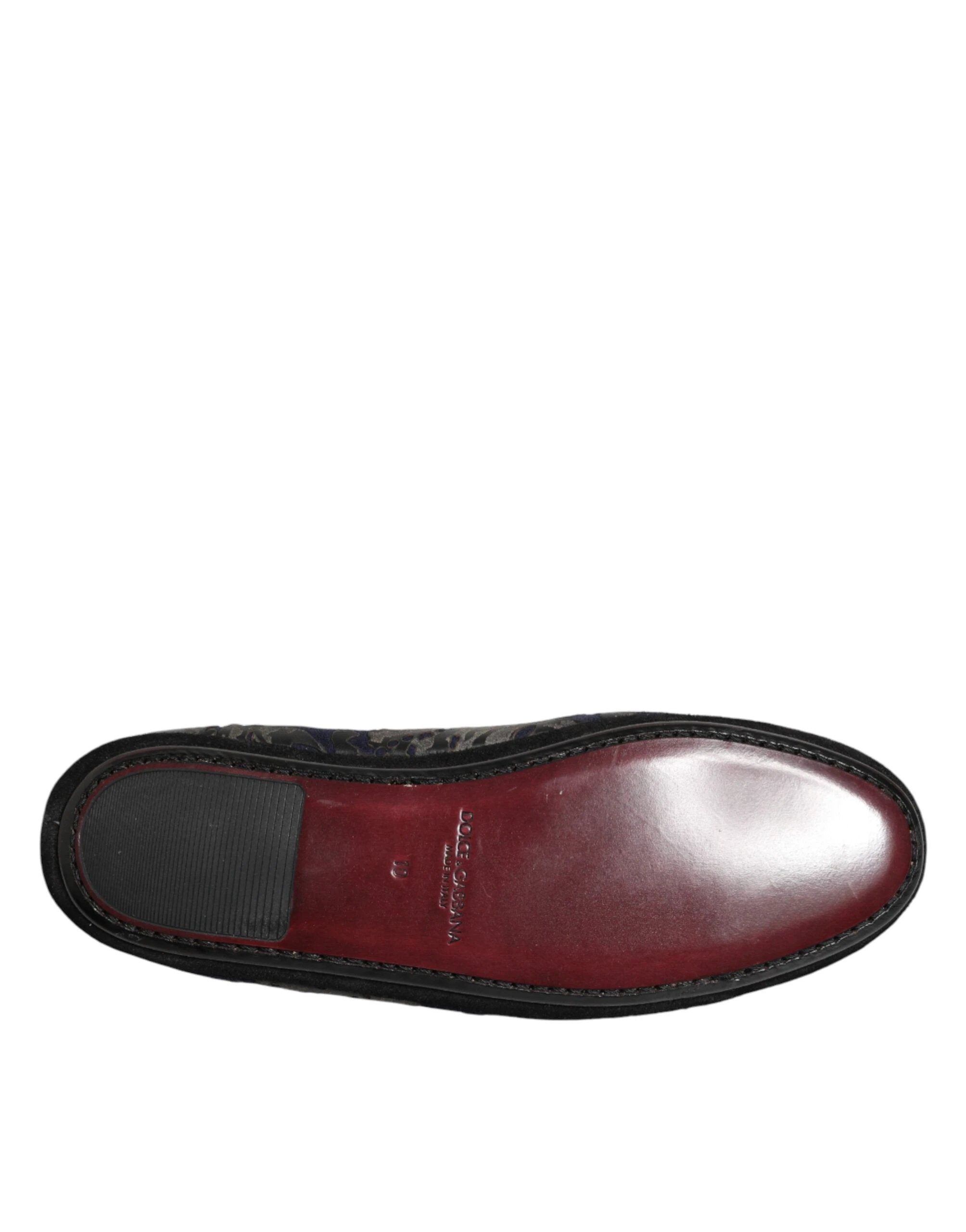 Dolce & Gabbana Black Jacquard Leather Slip On Loafers Shoes by Dolce & Gabbana