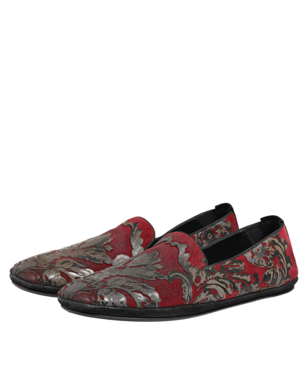 Dolce & Gabbana Bordeaux Jacquard Leather Slip On Loafer Shoes by Dolce & Gabbana