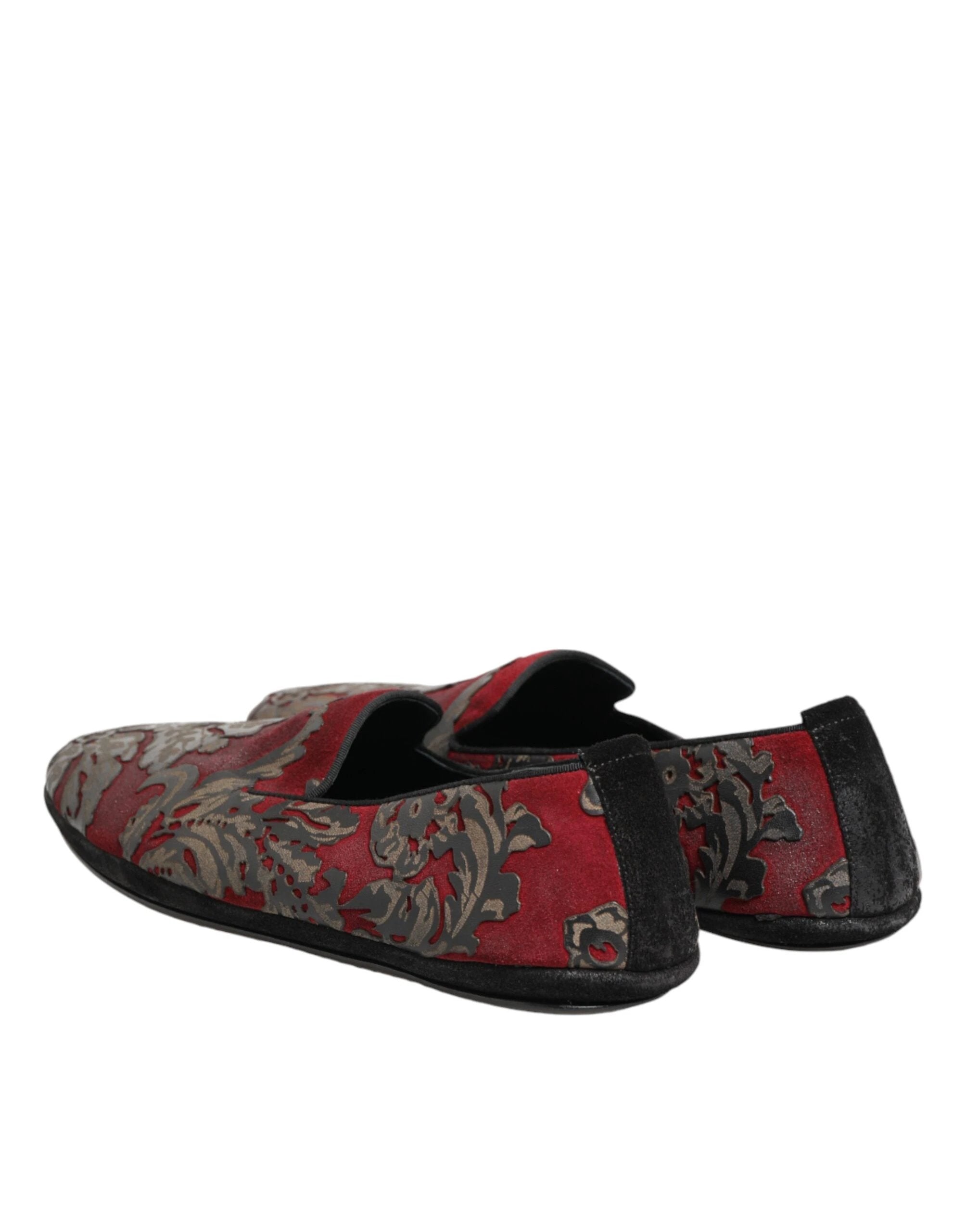 Dolce & Gabbana Bordeaux Jacquard Leather Slip On Loafer Shoes by Dolce & Gabbana