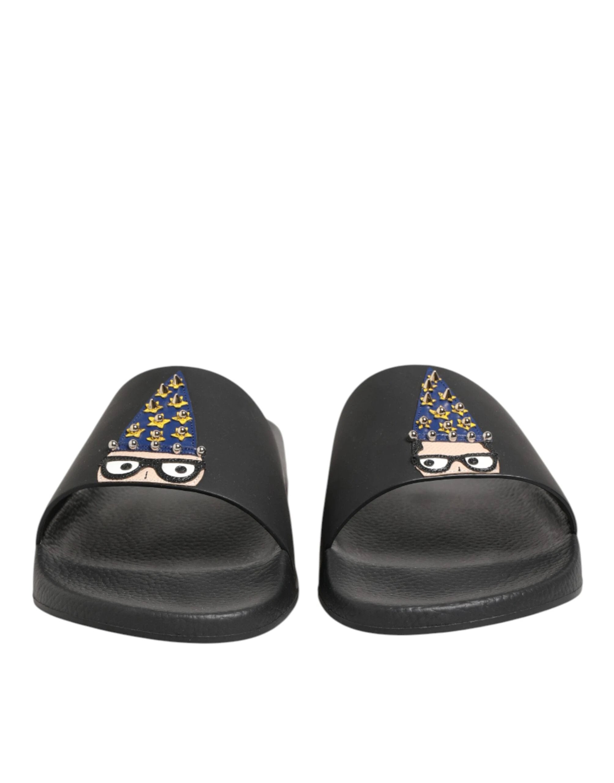 Dolce & Gabbana Black Leather Slides Sandals Beachwear Shoes by Dolce & Gabbana