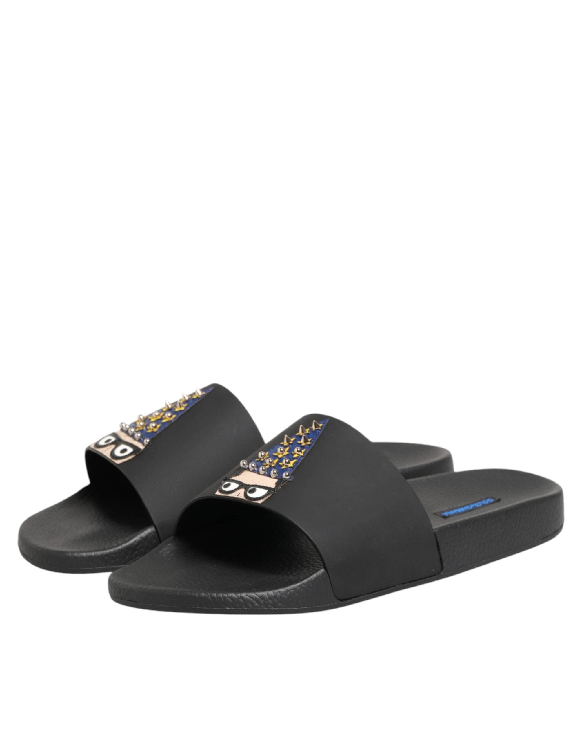 Dolce & Gabbana Black Leather Slides Sandals Beachwear Shoes by Dolce & Gabbana