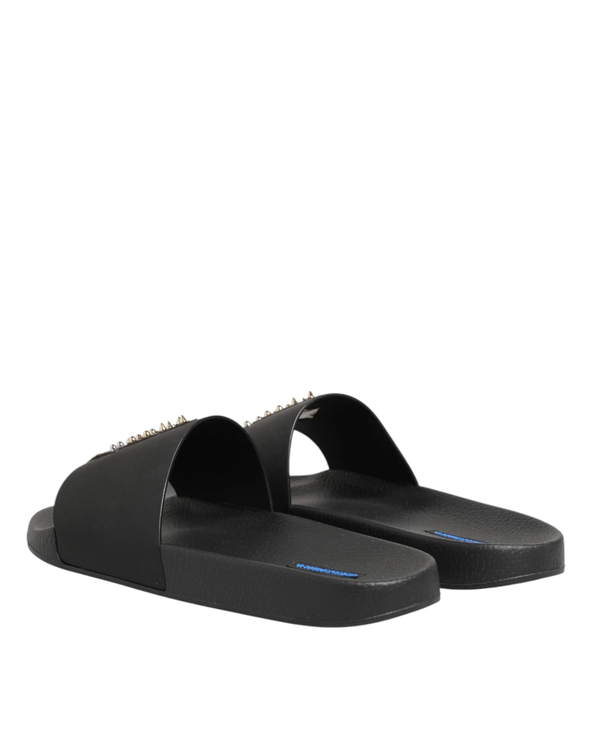 Dolce & Gabbana Black Leather Slides Sandals Beachwear Shoes by Dolce & Gabbana