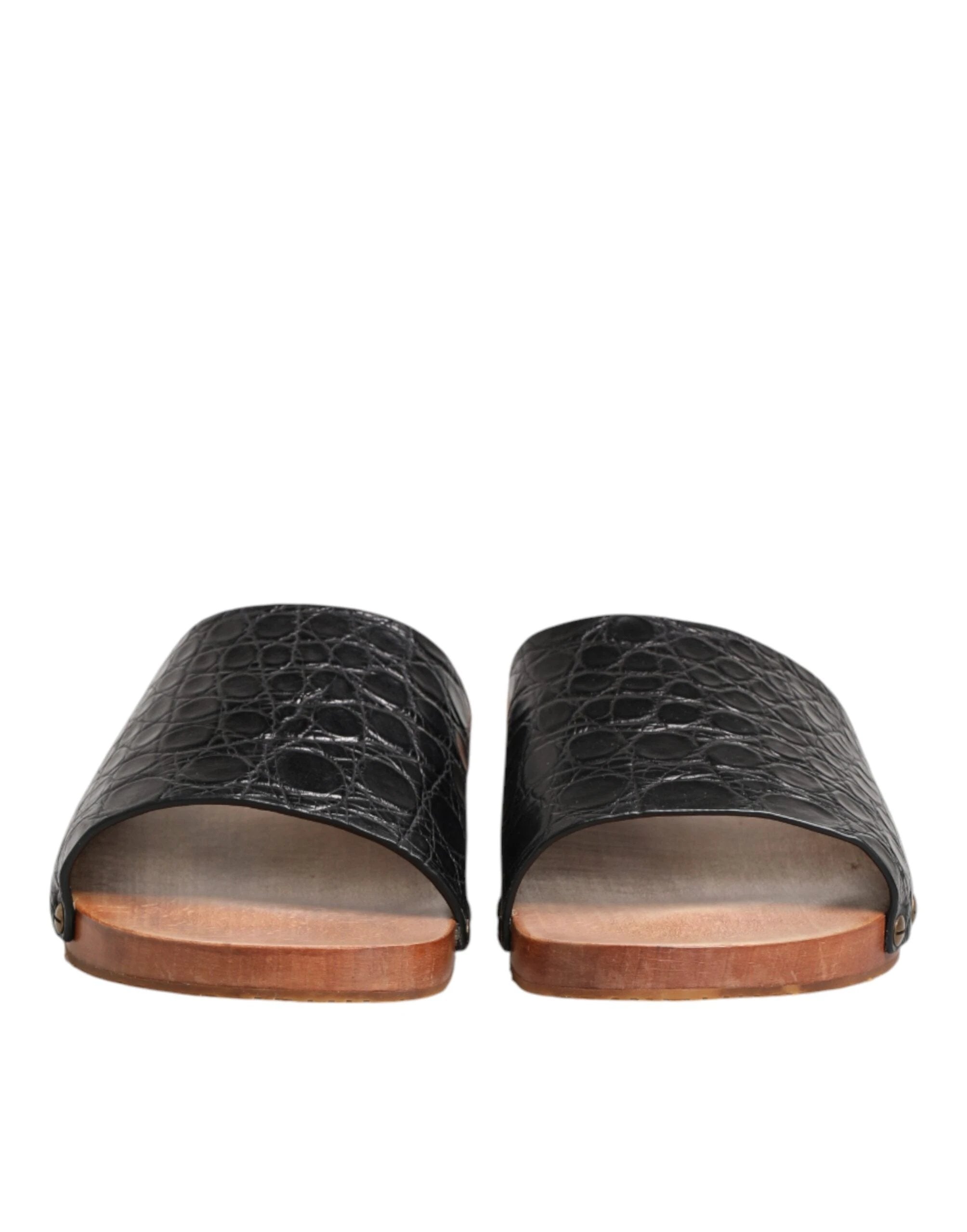 Dolce & Gabbana Black Brown Leather Slides Sandals Shoes by Dolce & Gabbana