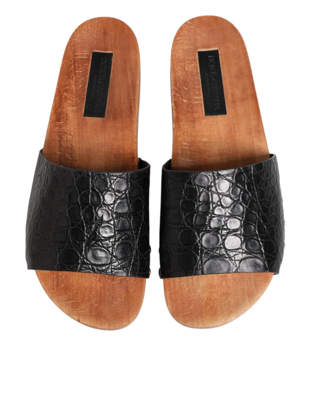 Dolce & Gabbana Black Brown Leather Slides Sandals Shoes by Dolce & Gabbana