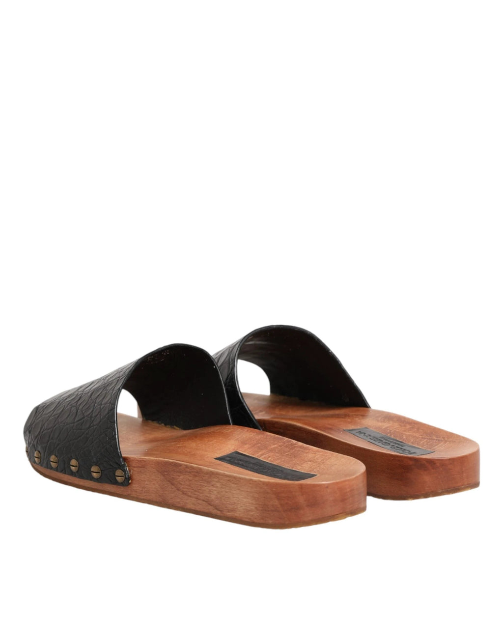 Dolce & Gabbana Black Brown Leather Slides Sandals Shoes by Dolce & Gabbana