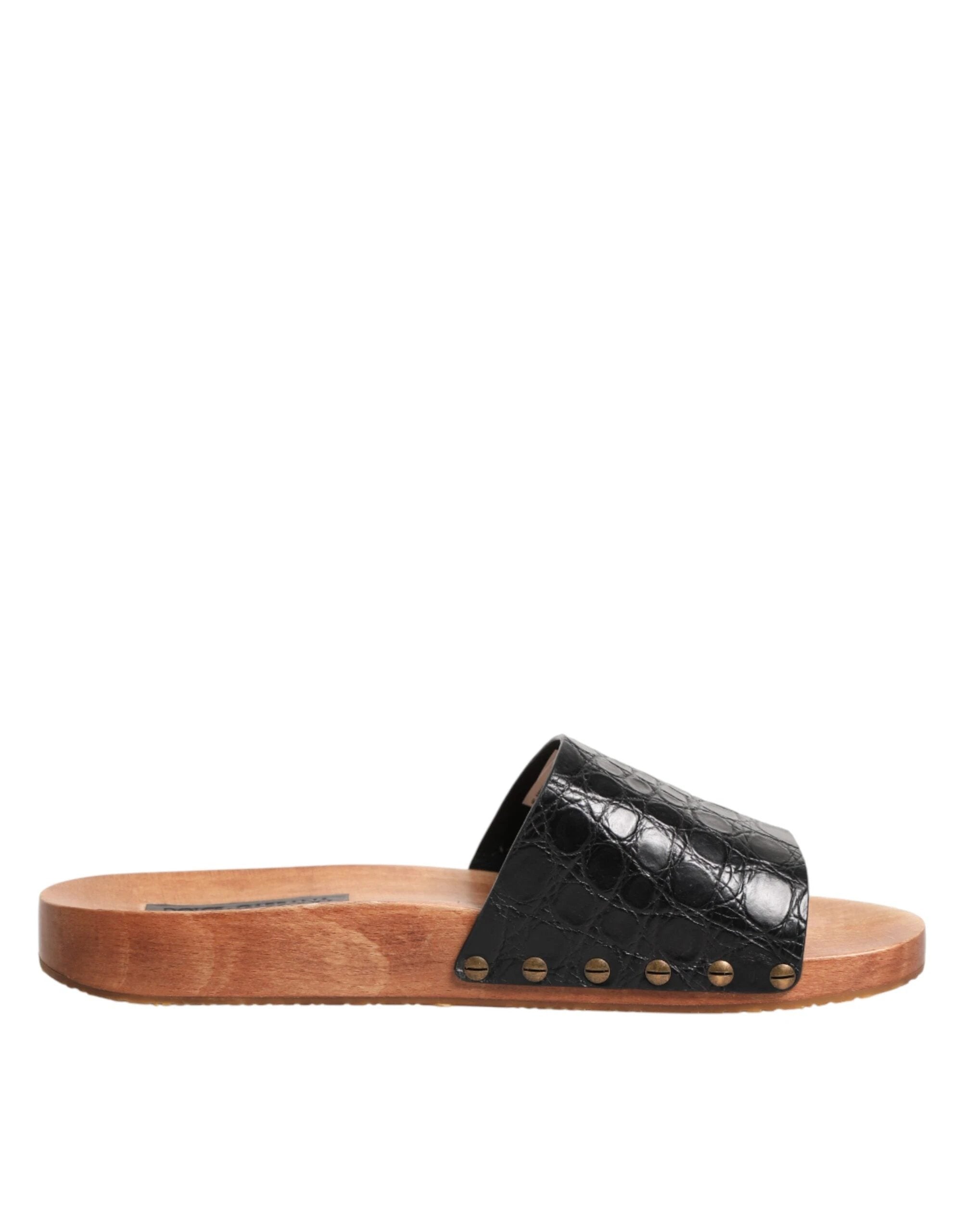 Dolce & Gabbana Black Brown Leather Slides Sandals Shoes by Dolce & Gabbana
