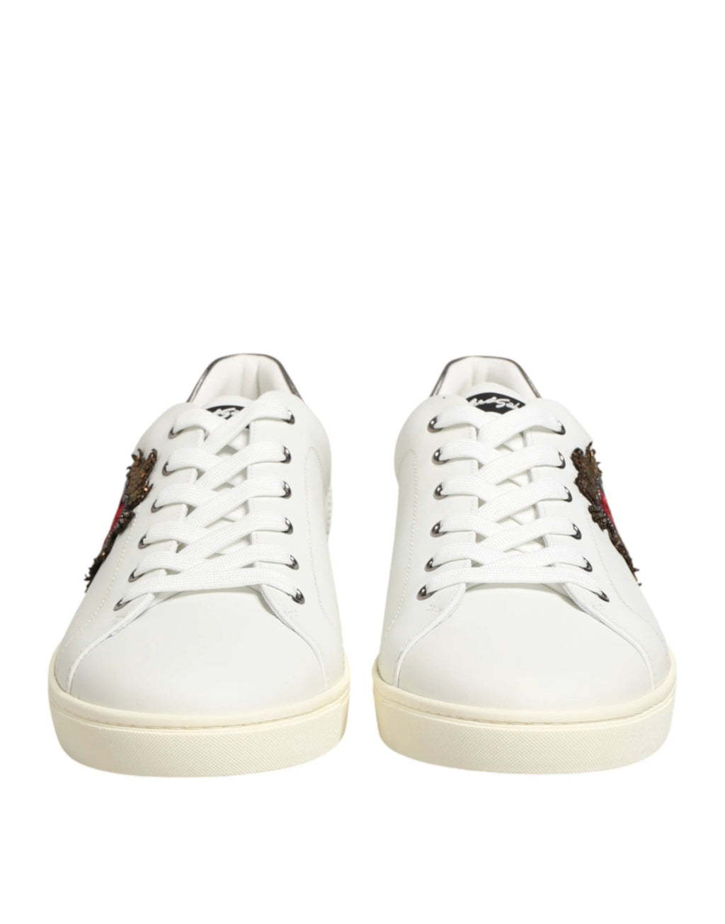 Dolce & Gabbana White Leather Heart Embellished Sneakers Shoes by Dolce & Gabbana