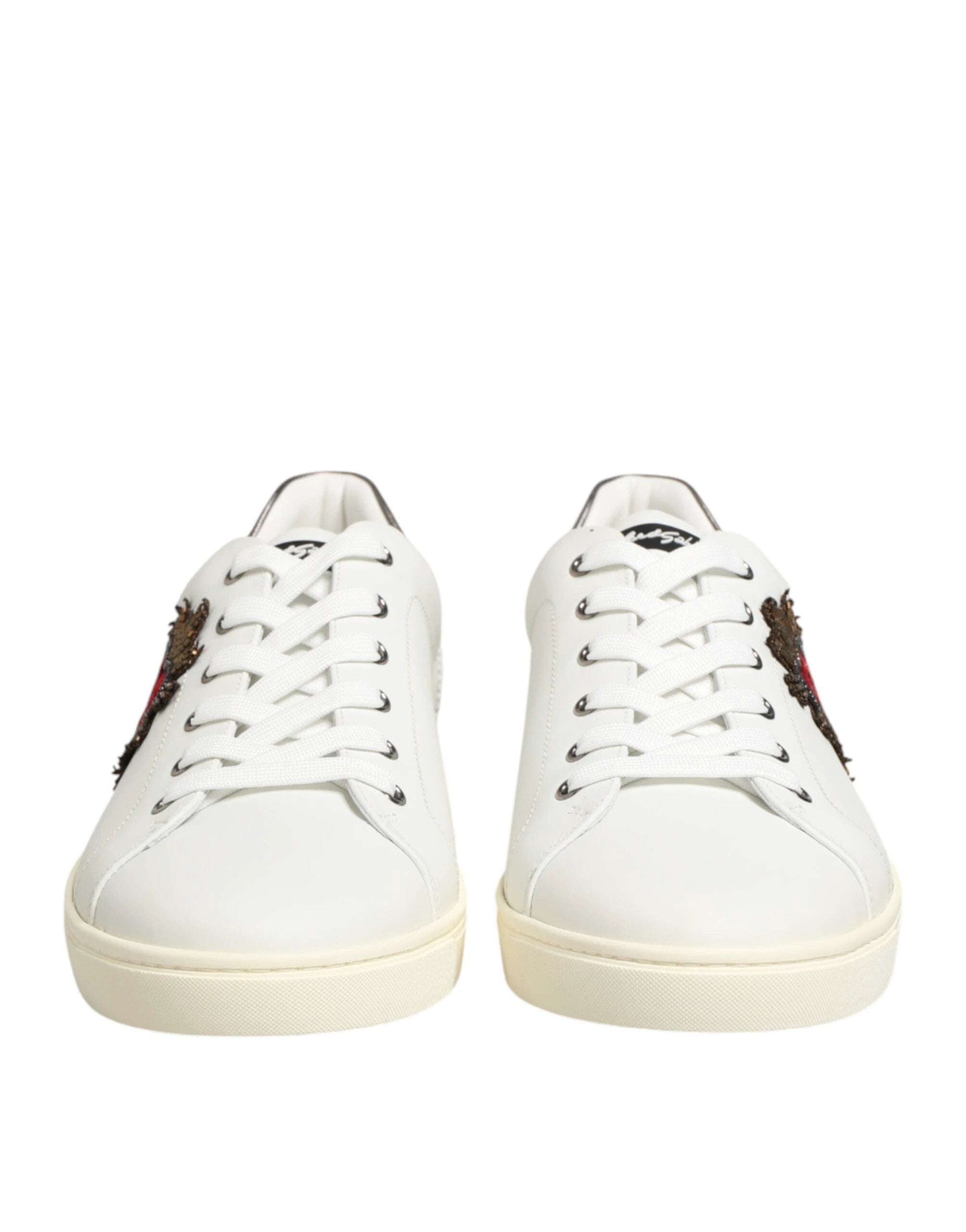 Dolce & Gabbana White Leather Heart Embellished Sneakers Shoes by Dolce & Gabbana
